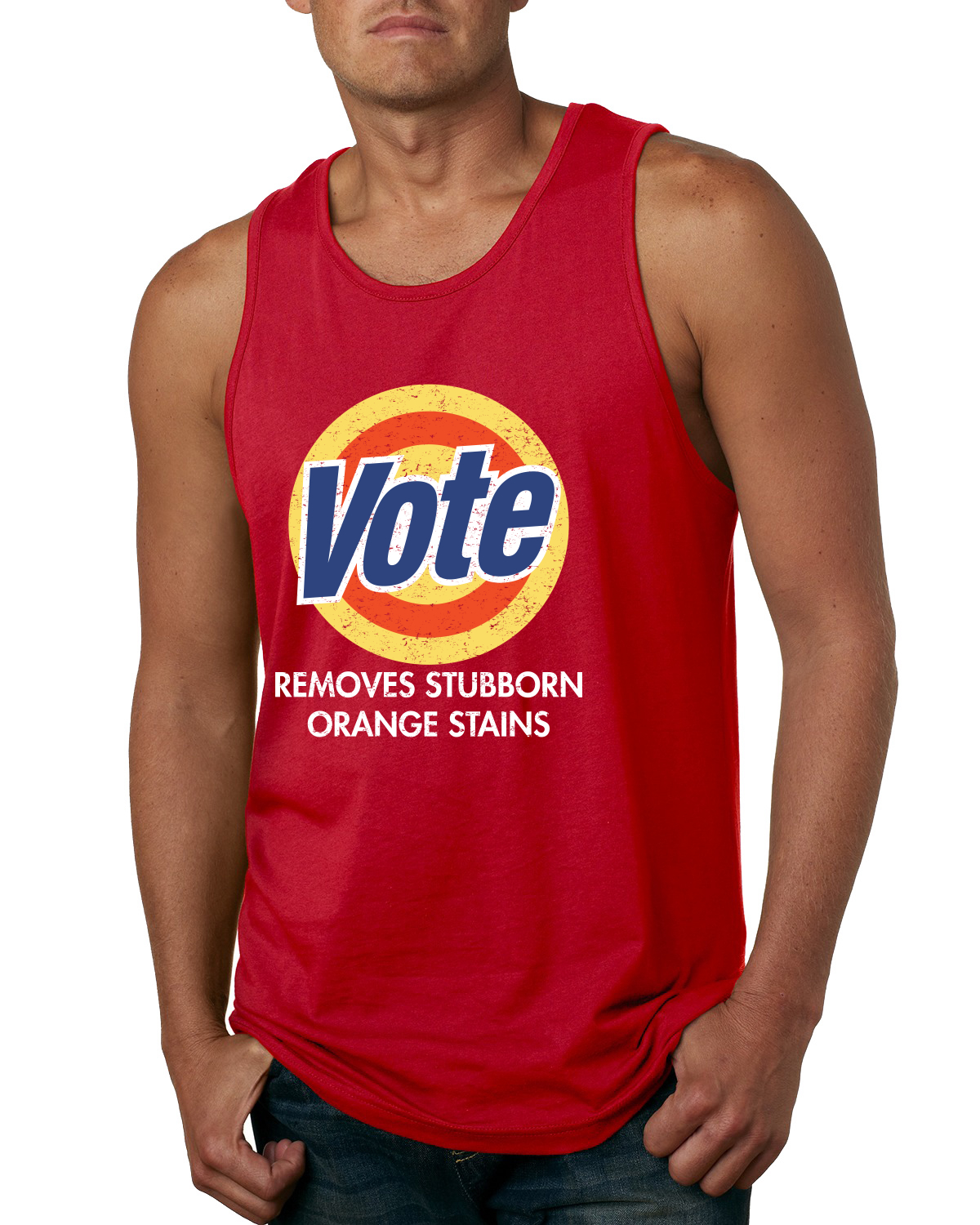 Camiseta sin mangas Vote elimina manchas naranjas obstinadas con gráficos para hombre - Imagen 6 de 8