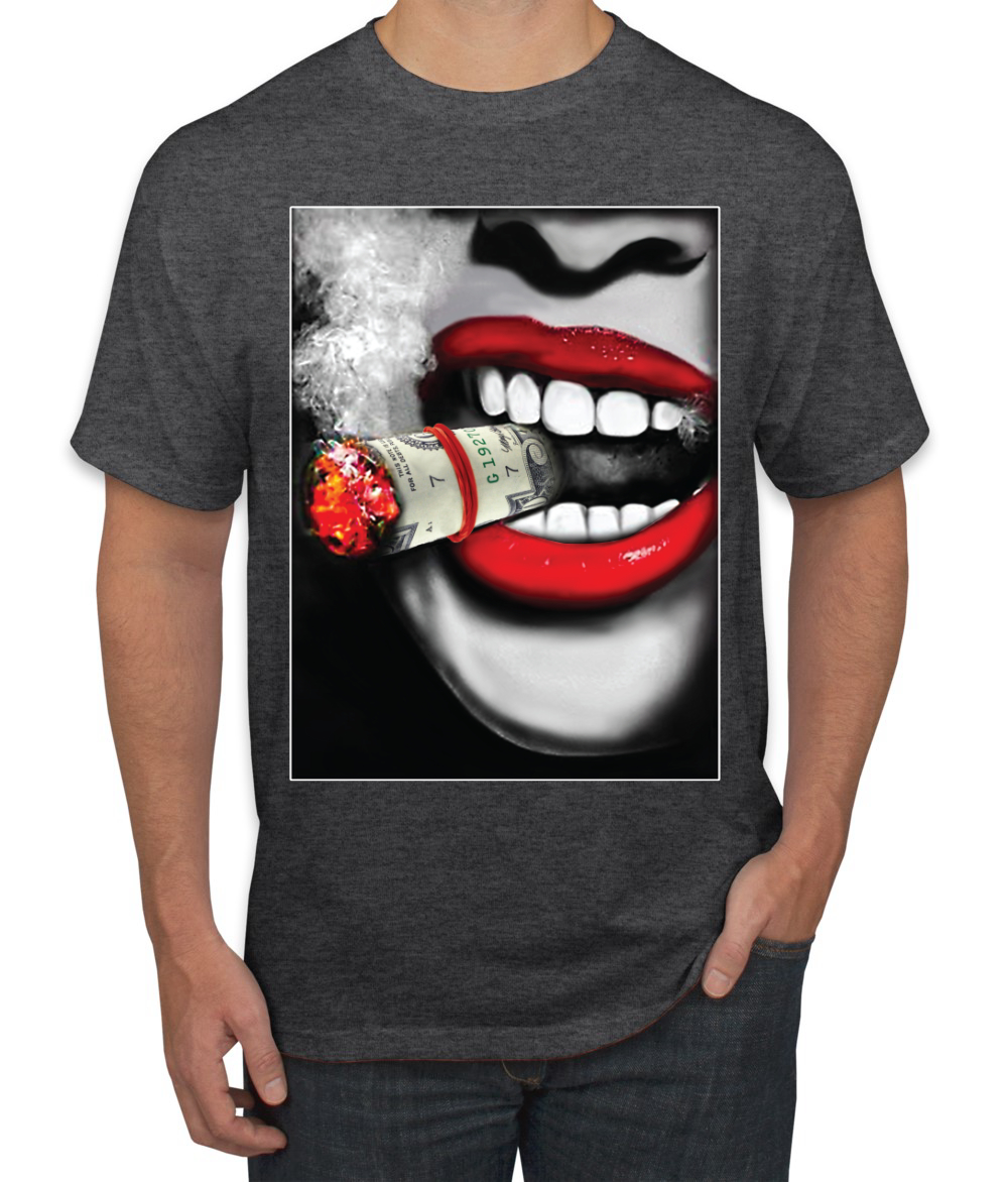 Niña Fumando Cubano Dinero Cigarro Sexy Humo Labios Cultura Pop Hombres Camiseta - Imagen 7 de 25