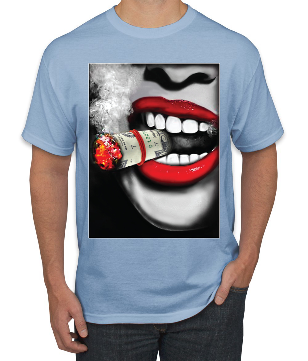 Niña Fumando Cubano Dinero Cigarro Sexy Humo Labios Cultura Pop Hombres Camiseta - Imagen 10 de 25