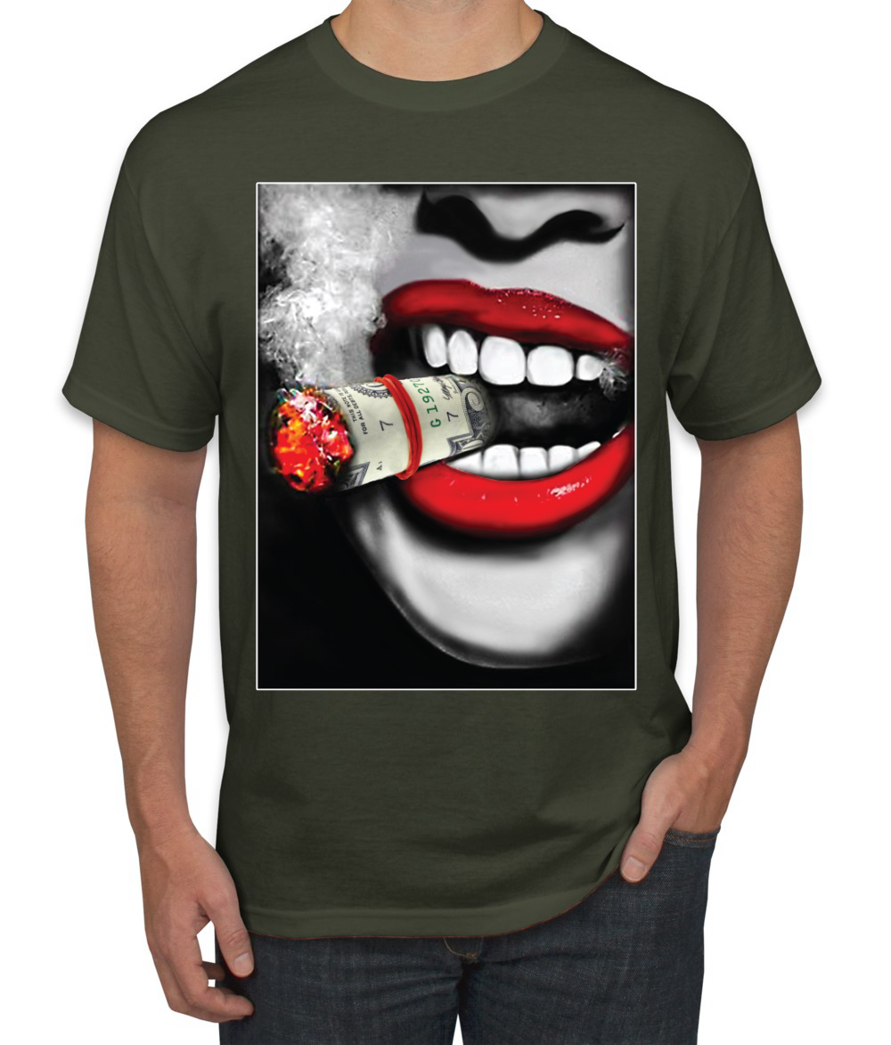 Niña Fumando Cubano Dinero Cigarro Sexy Humo Labios Cultura Pop Hombres Camiseta - Imagen 14 de 25