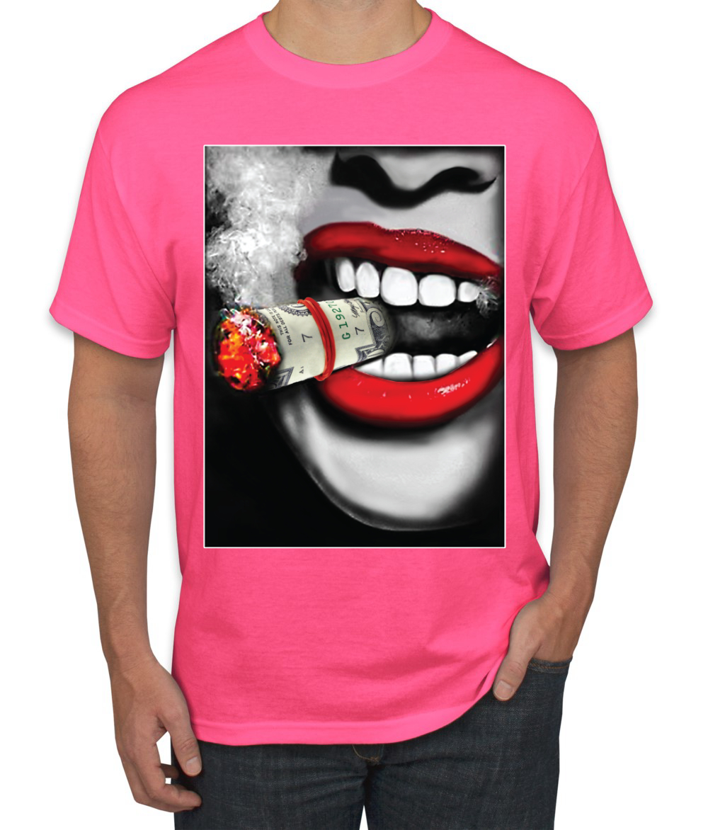 Niña Fumando Cubano Dinero Cigarro Sexy Humo Labios Cultura Pop Hombres Camiseta - Imagen 15 de 25
