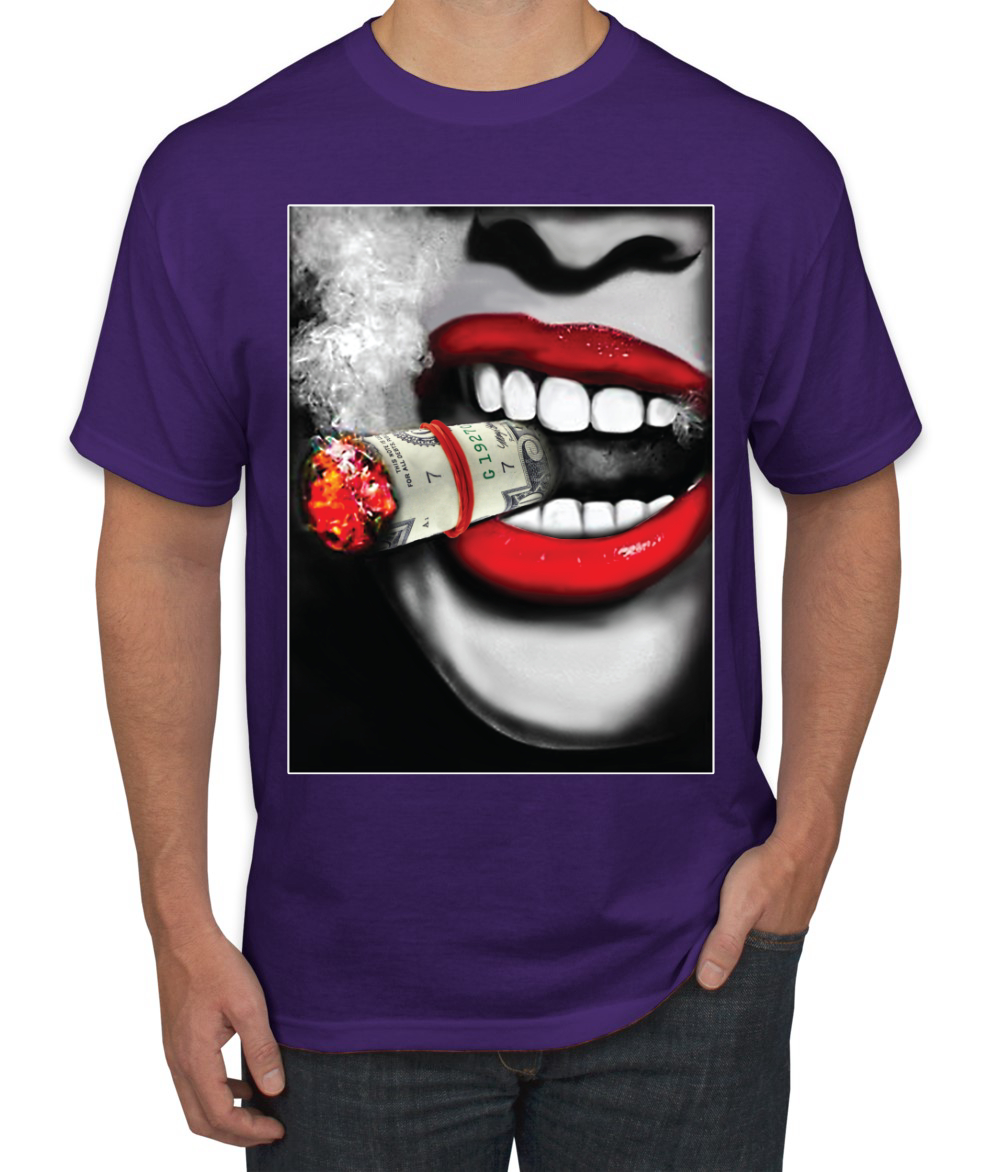 Niña Fumando Cubano Dinero Cigarro Sexy Humo Labios Cultura Pop Hombres Camiseta - Imagen 18 de 25