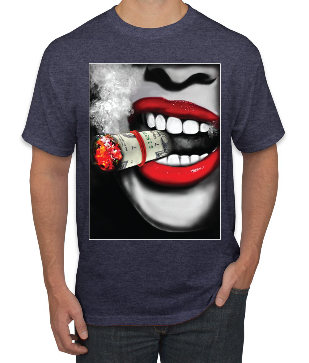 Niña Fumando Cubano Dinero Cigarro Sexy Humo Labios Cultura Pop Hombres Camiseta - Imagen 24 de 25