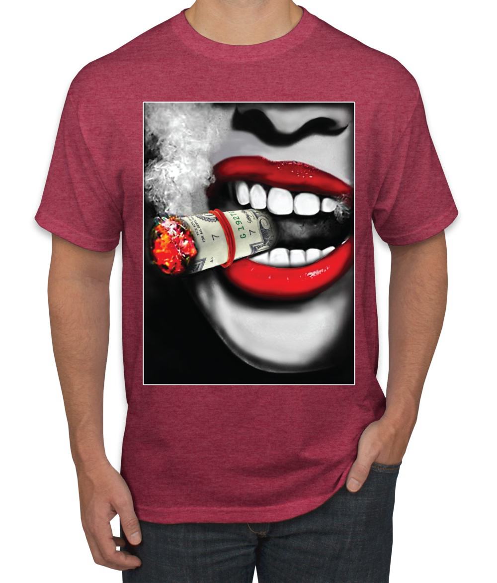 Niña Fumando Cubano Dinero Cigarro Sexy Humo Labios Cultura Pop Hombres Camiseta - Imagen 25 de 25