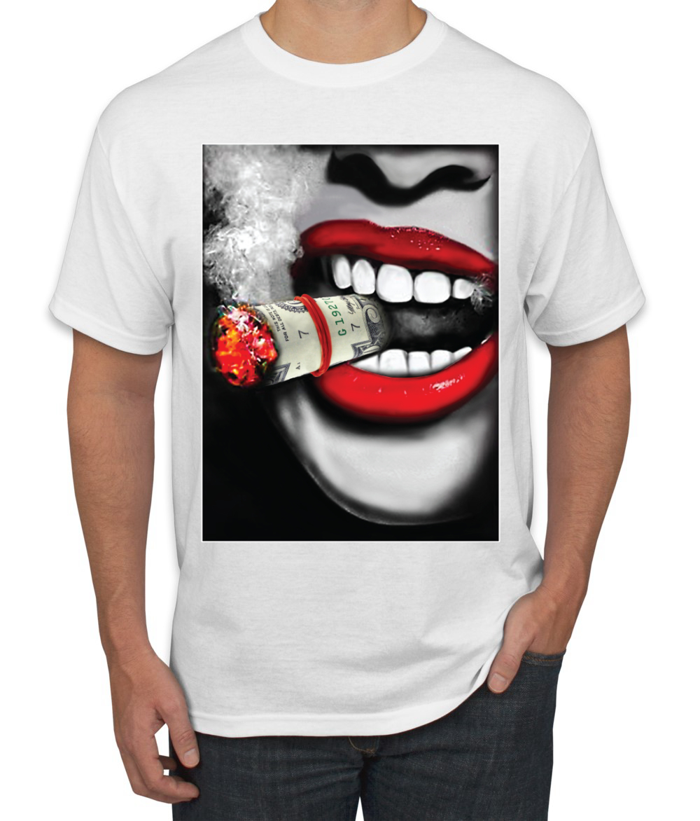 Niña Fumando Cubano Dinero Cigarro Sexy Humo Labios Cultura Pop Hombres Camiseta - Imagen 21 de 25