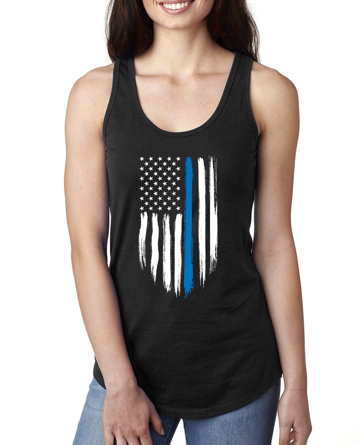 Camiseta sin mangas azul bandera de EE. UU. Blue Lives Matter Support para mujer - Imagen 3 de 10
