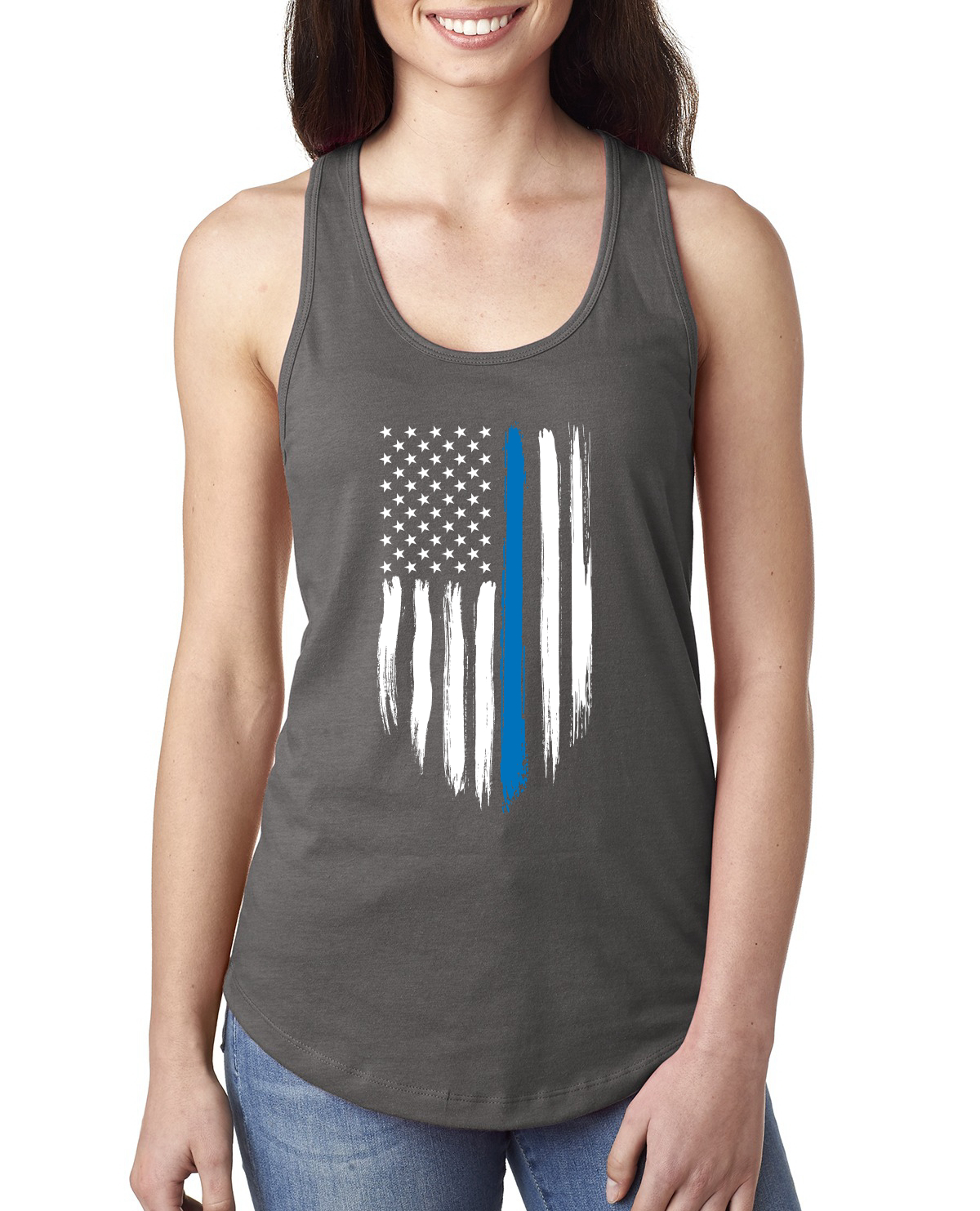 Camiseta sin mangas azul bandera de EE. UU. Blue Lives Matter Support para mujer - Imagen 7 de 10