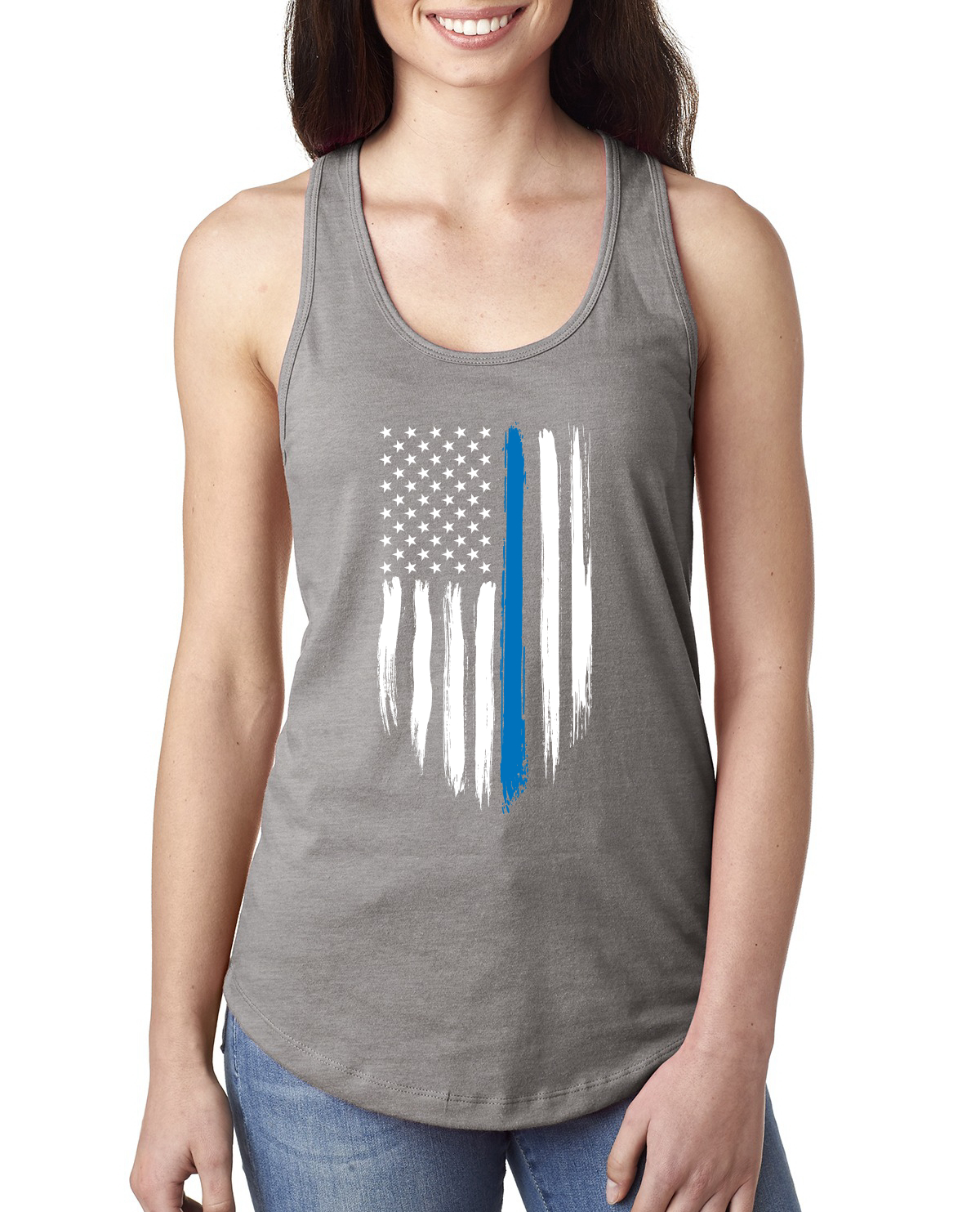 Camiseta sin mangas azul bandera de EE. UU. Blue Lives Matter Support para mujer - Imagen 4 de 10