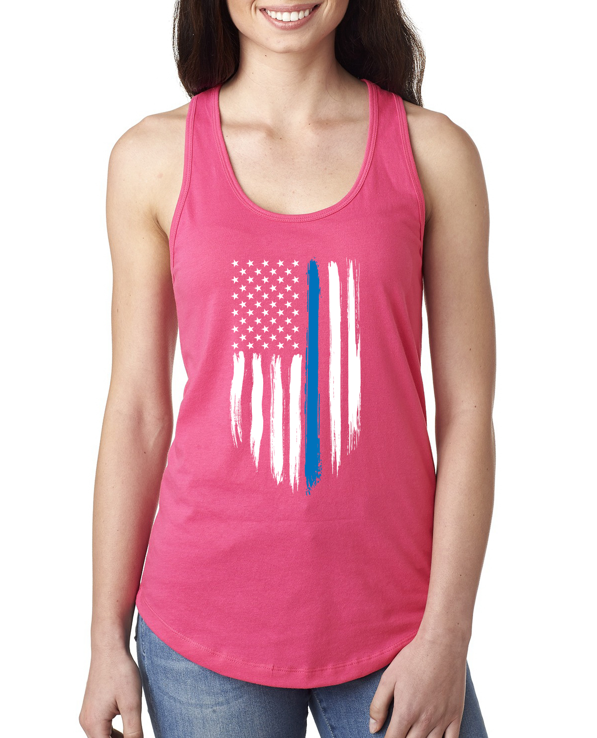 Camiseta sin mangas azul bandera de EE. UU. Blue Lives Matter Support para mujer - Imagen 8 de 10