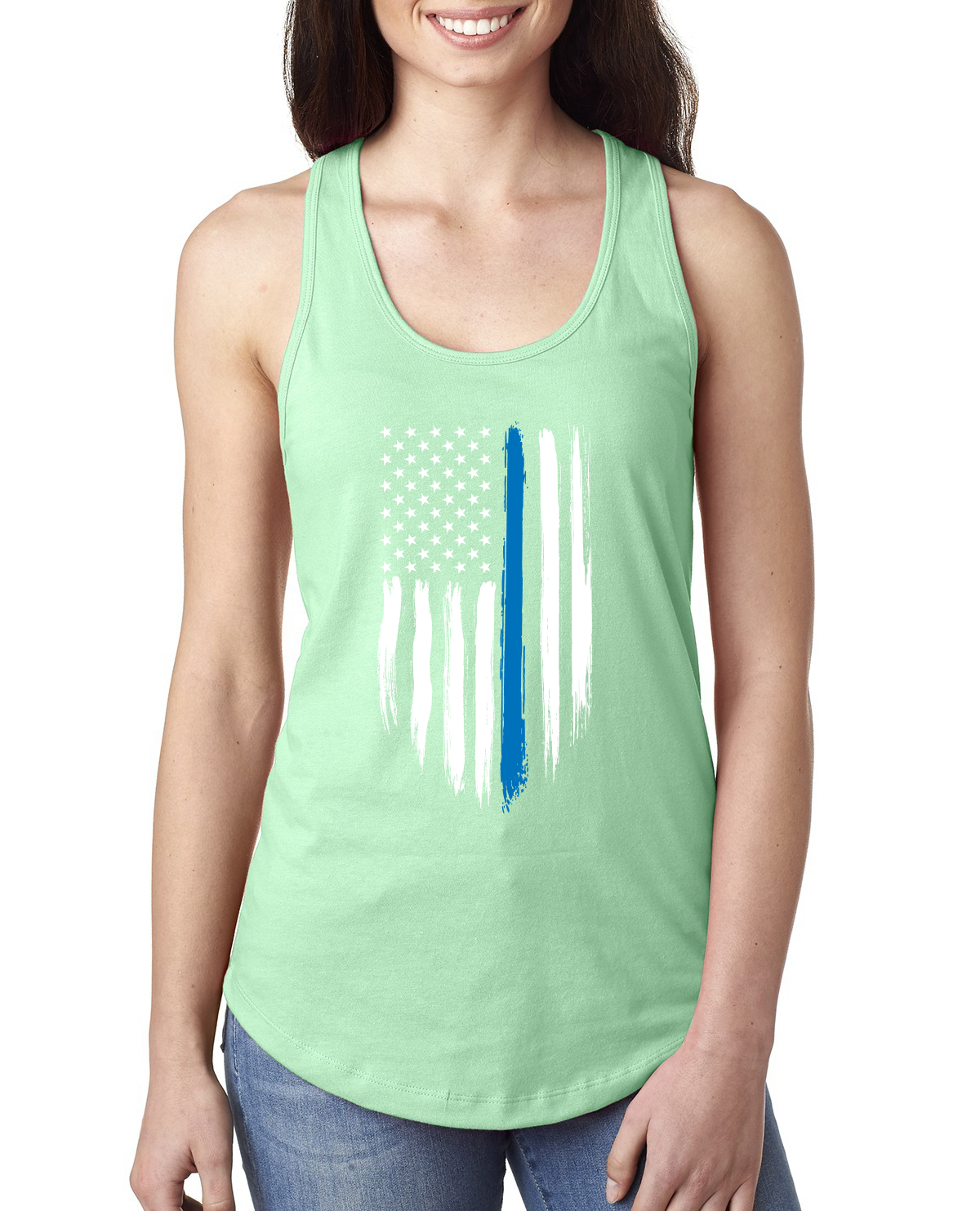 Camiseta sin mangas azul bandera de EE. UU. Blue Lives Matter Support para mujer - Imagen 10 de 10