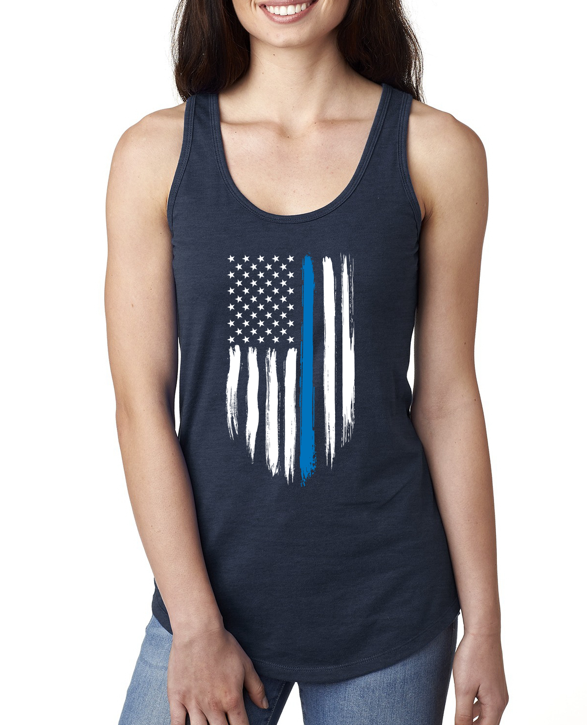 Camiseta sin mangas azul bandera de EE. UU. Blue Lives Matter Support para mujer - Imagen 5 de 10