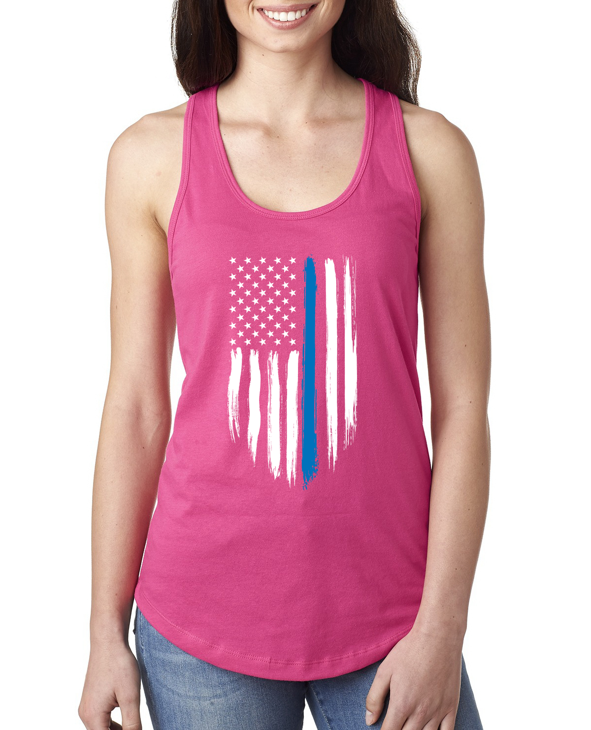 Camiseta sin mangas azul bandera de EE. UU. Blue Lives Matter Support para mujer - Imagen 9 de 10