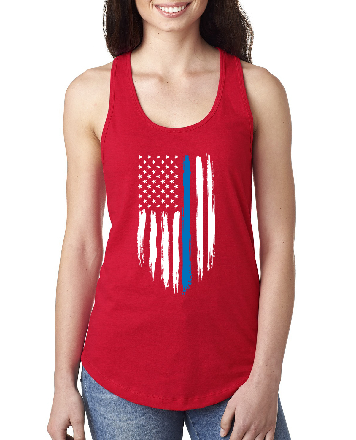 Camiseta sin mangas azul bandera de EE. UU. Blue Lives Matter Support para mujer - Imagen 6 de 10