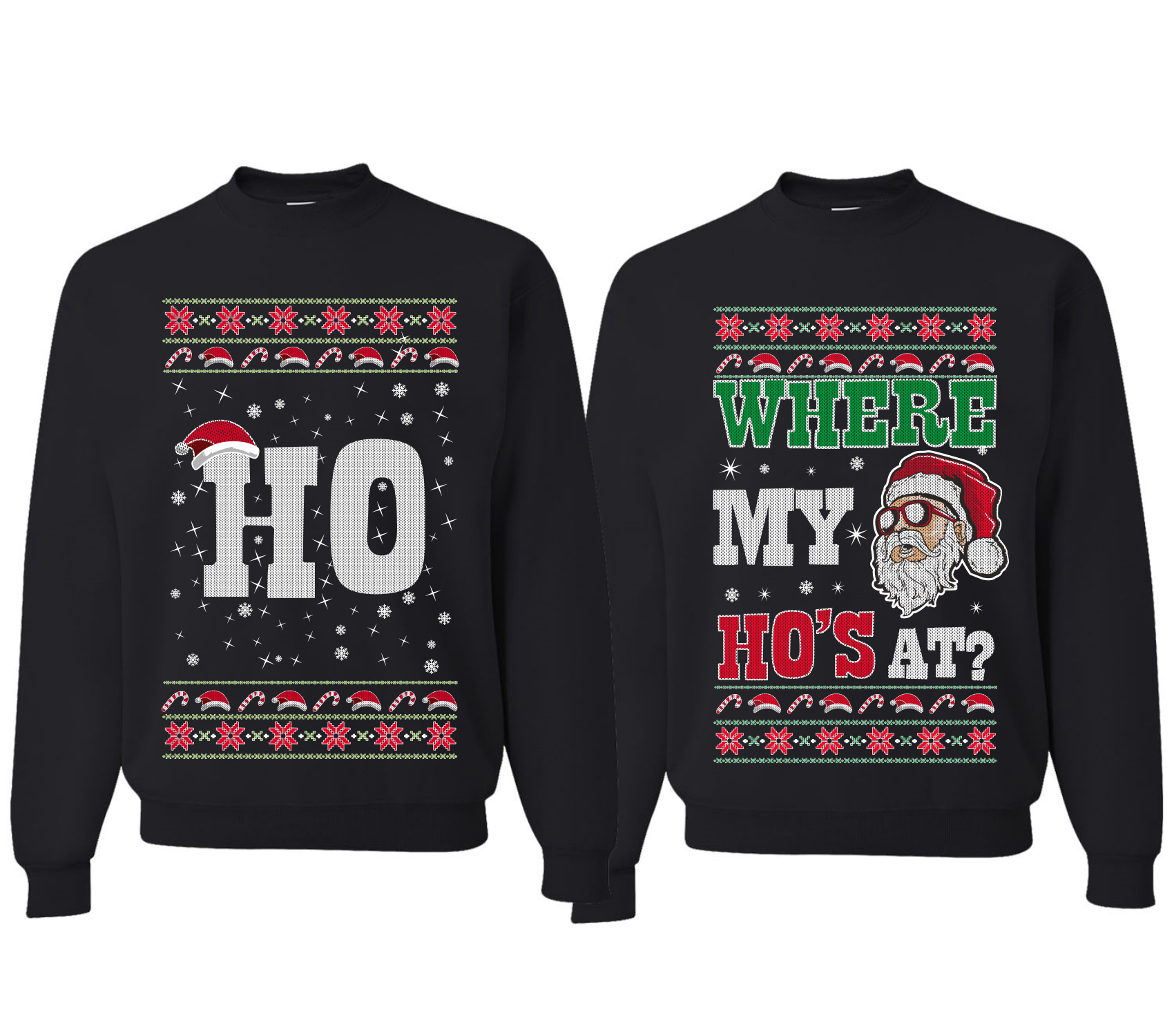 Where My Hos At lustige passende Paar Sweatshirts hässlicher Weihnachtspullover - Bild 3 von 5