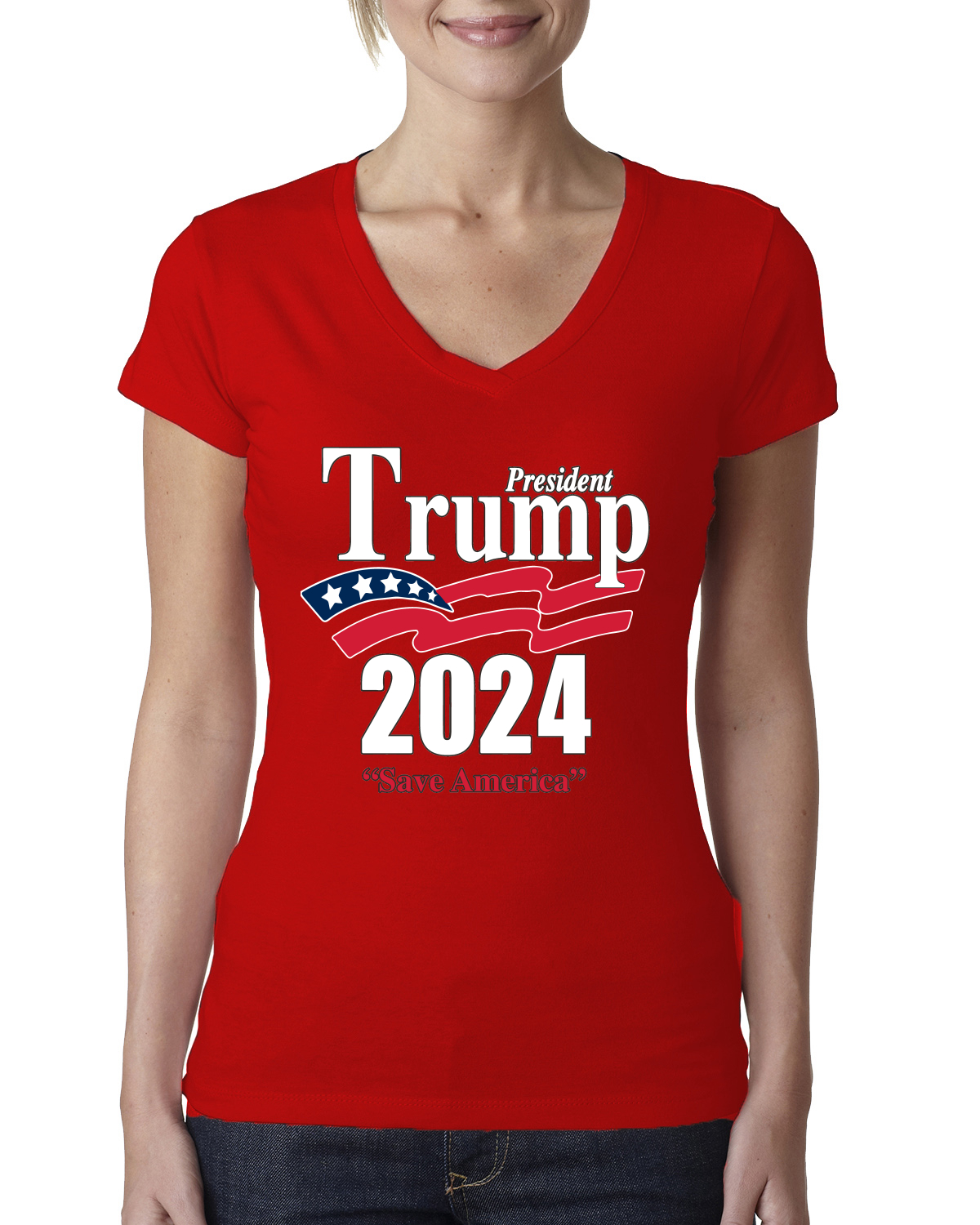Trump 2024 Shirt Save America Political Women Junior Fit VNeck Tee eBay