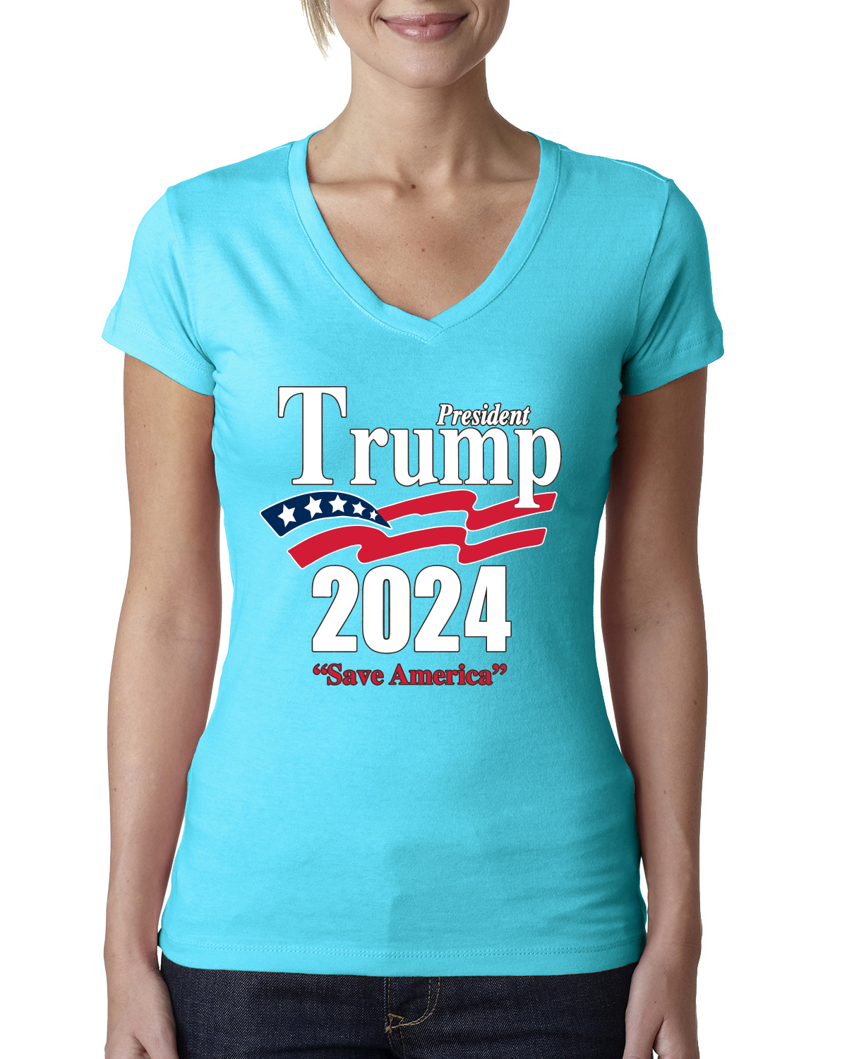 Trump 2024 Shirt Save America Political Women Junior Fit VNeck Tee eBay