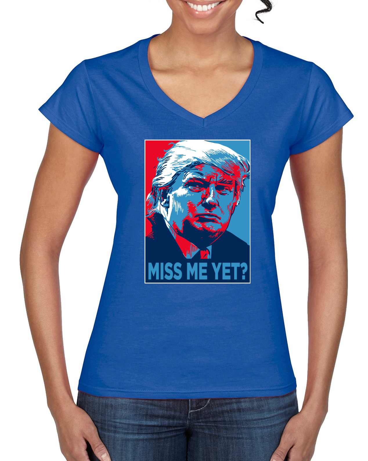 Donald Trump Women's V-Neck T-Shirt Donald Trump Parody Political Donald Trump Bane WHT