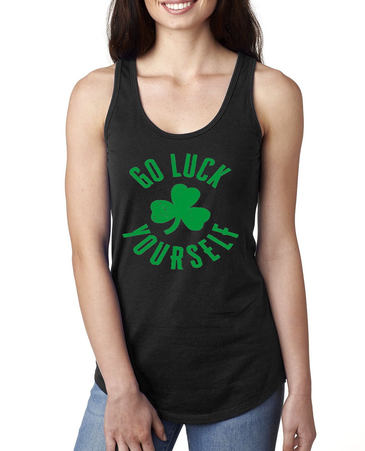Top sin mangas Go Luck Yourself diseño de trébol St Patrick Day Damas Racerback - Imagen 3 de 4