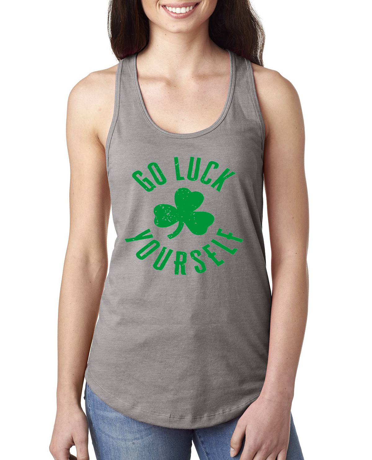 Top sin mangas Go Luck Yourself diseño de trébol St Patrick Day Damas Racerback - Imagen 4 de 4