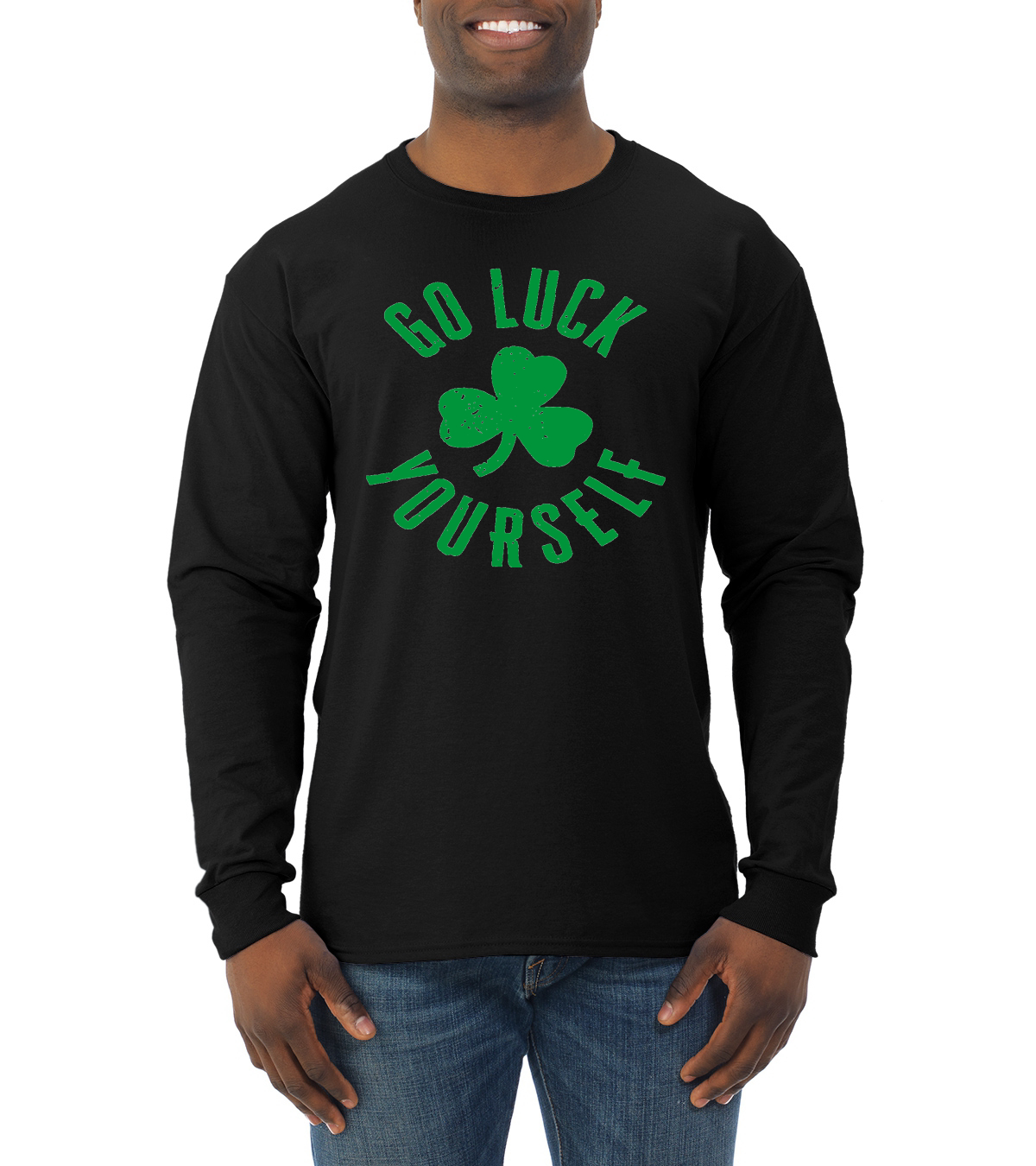 Camisa de manga larga Go Luck Yourself diseño trébol Día de San Patricio para hombre - Imagen 3 de 4