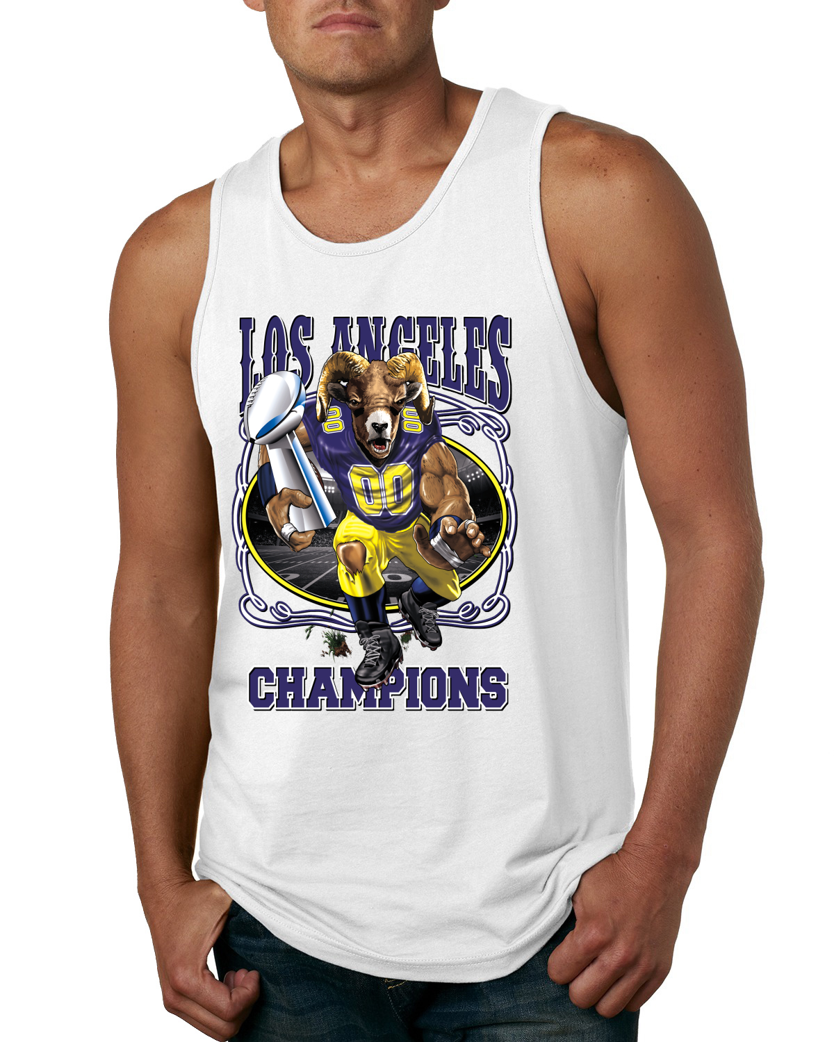 Camiseta sin mangas de deportes de fútbol americano de fantasía para hombres de los fanáticos de Los Ángeles LA Rams - Imagen 6 de 6