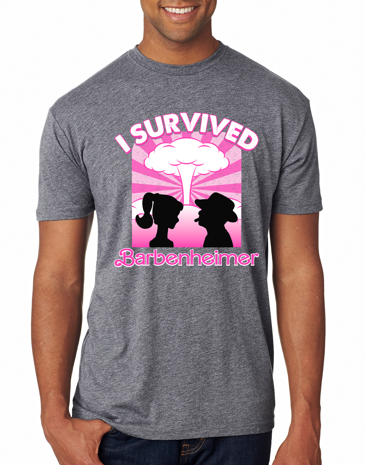 Camiseta Pink Barbenheimer I Survived Pop Culture Hombre Premium Tri Mezcla - Imagen 4 de 6