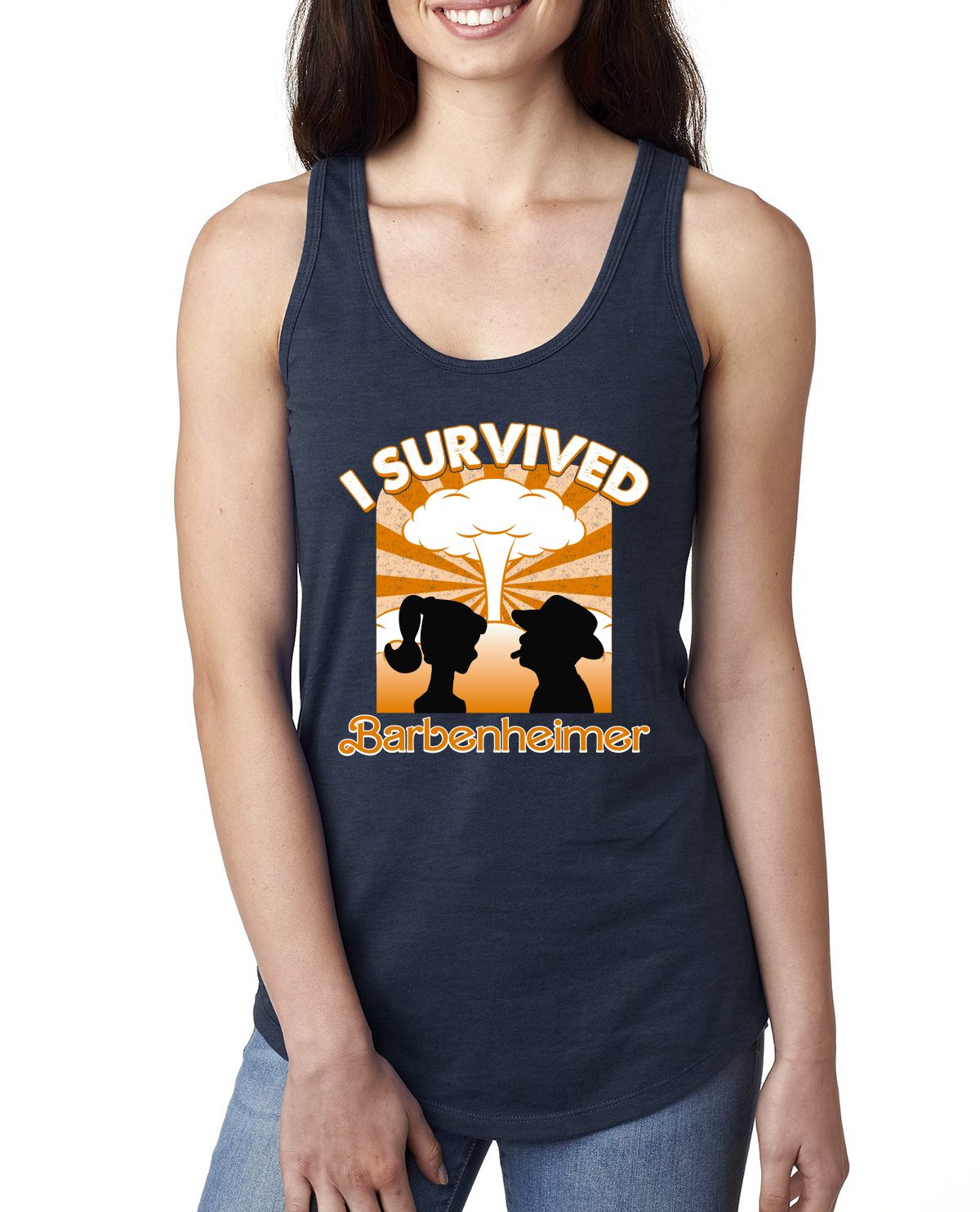 Orange Barbenheimer I Survived Pop Culture Ladies Racerback Tank Top - Picture 5 of 6