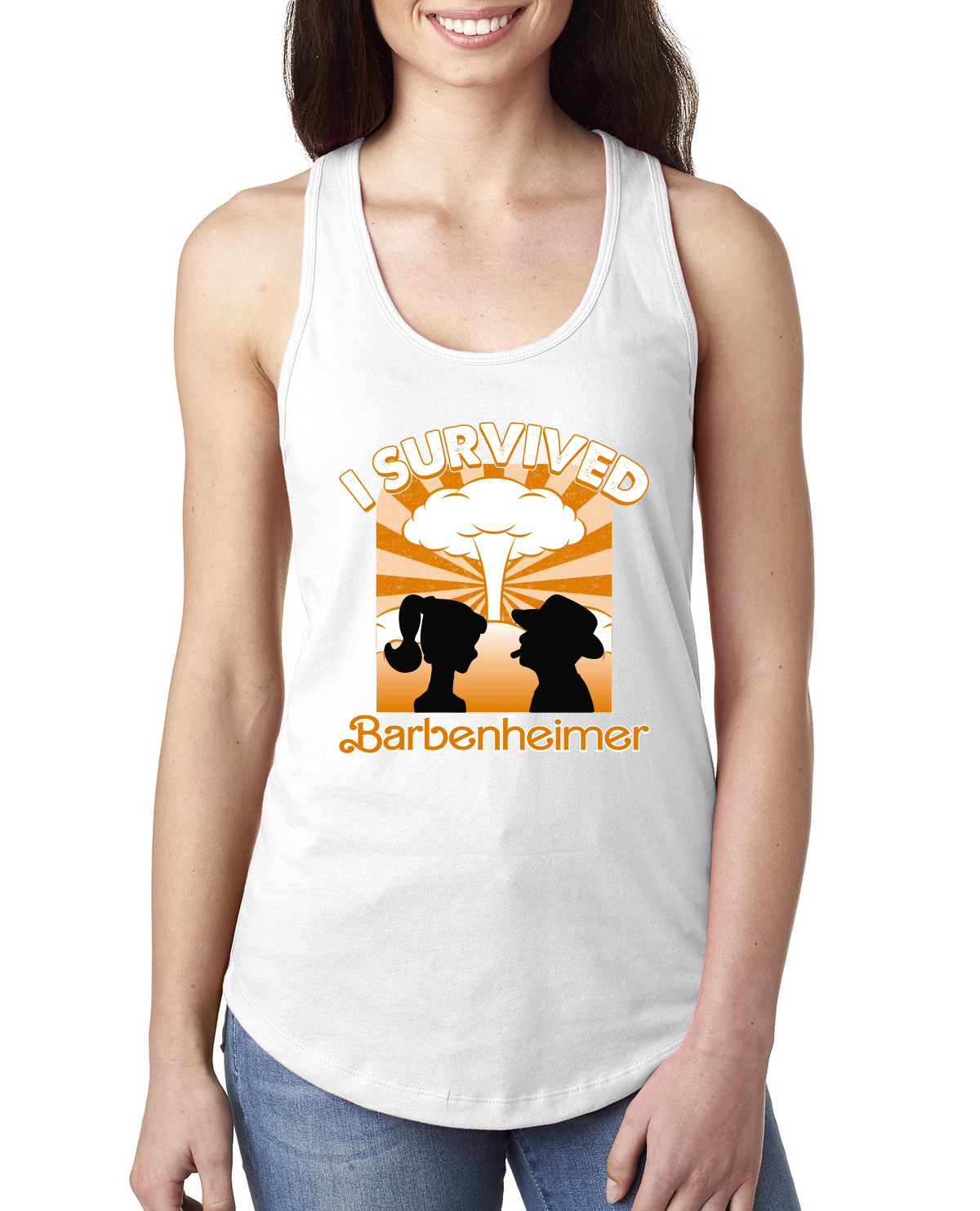 Orange Barbenheimer I Survived Pop Culture Ladies Racerback Tank Top - Picture 6 of 6