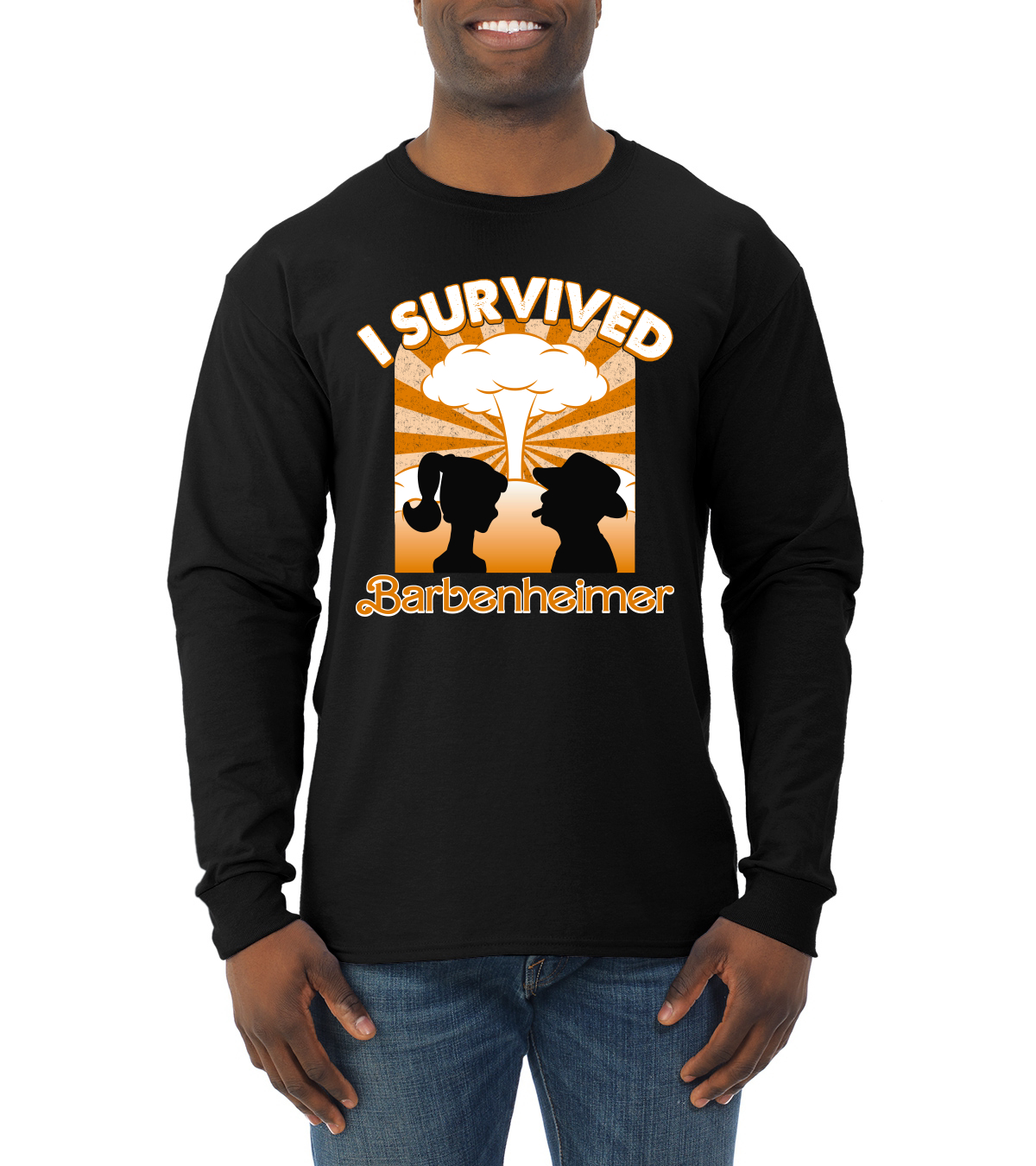 Camiseta naranja Barbenheimer I sobrevivió a la cultura pop para hombre manga larga - Imagen 3 de 10