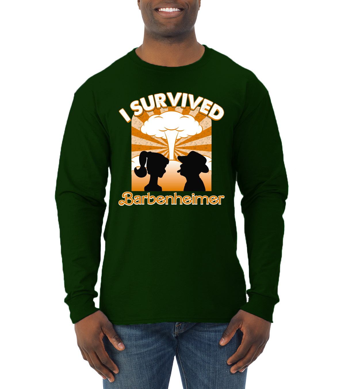 Camiseta naranja Barbenheimer I sobrevivió a la cultura pop para hombre manga larga - Imagen 5 de 10