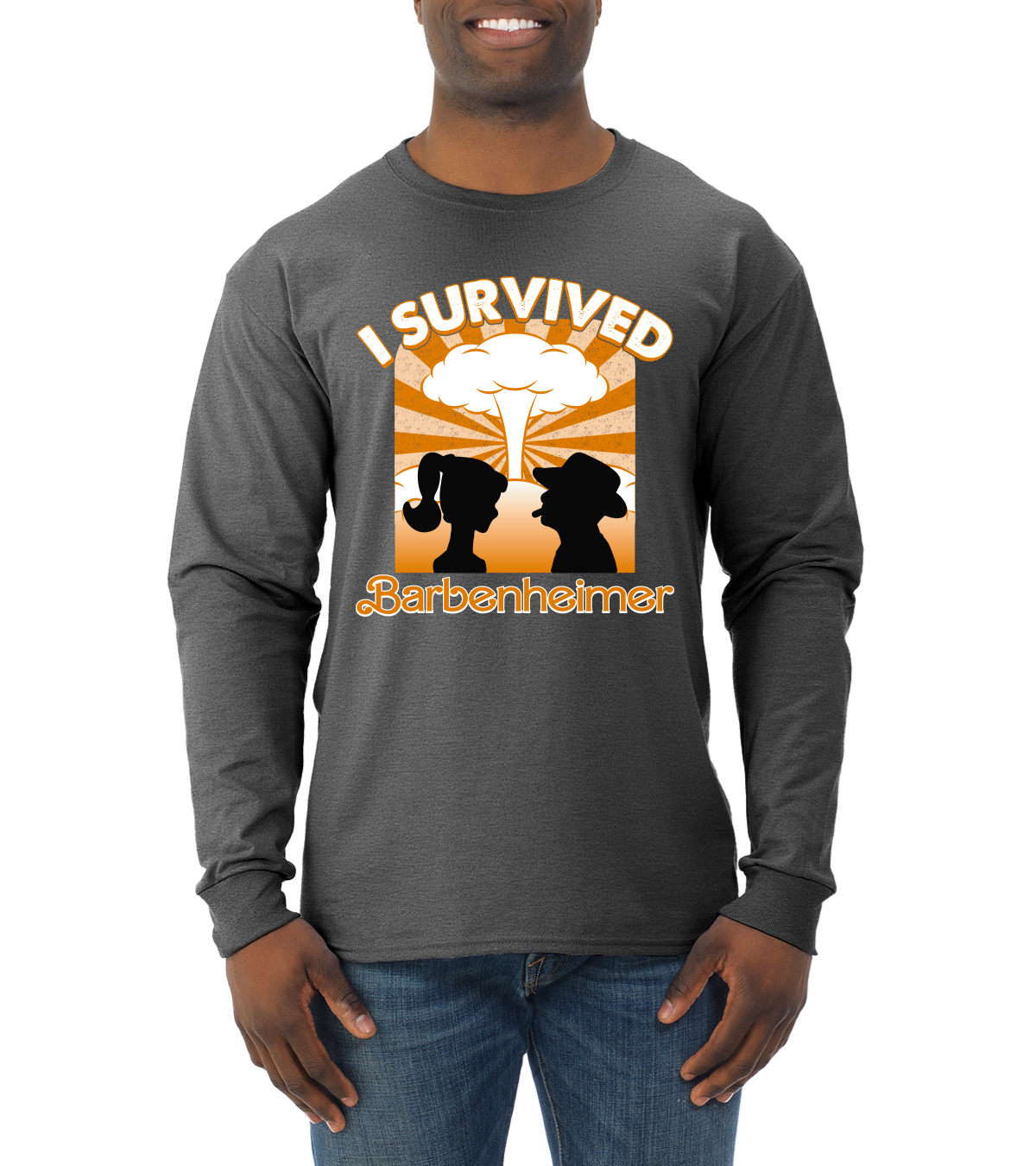 Camiseta naranja Barbenheimer I sobrevivió a la cultura pop para hombre manga larga - Imagen 6 de 10