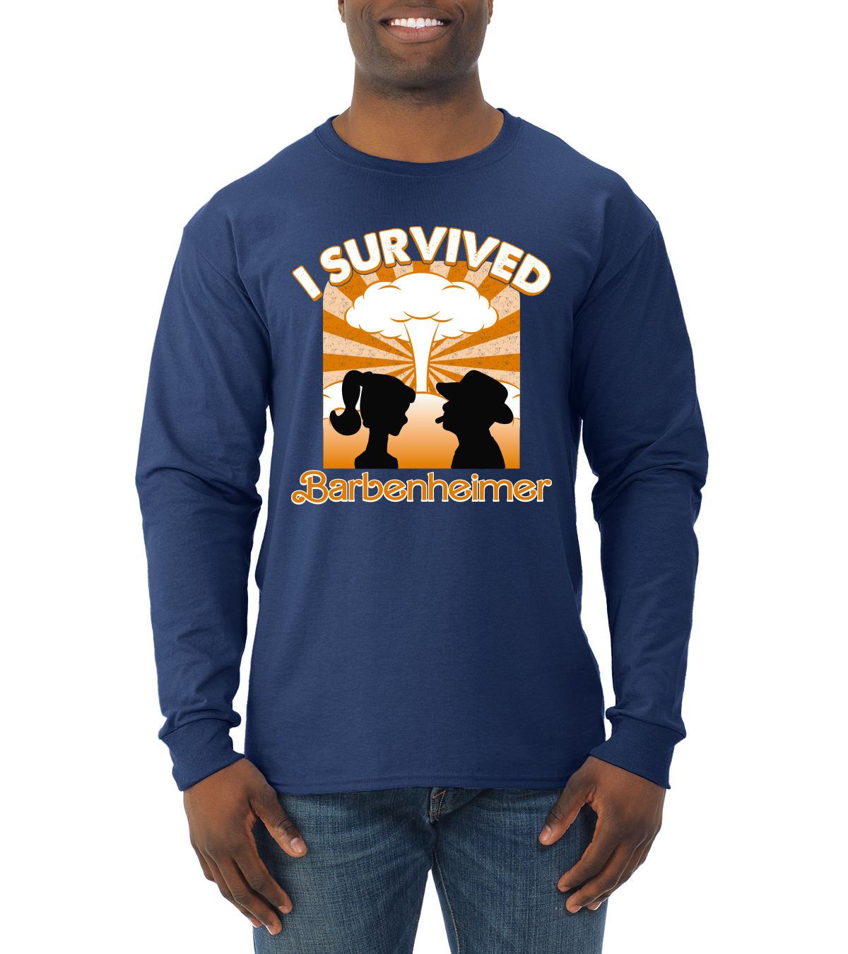 Camiseta naranja Barbenheimer I sobrevivió a la cultura pop para hombre manga larga - Imagen 8 de 10
