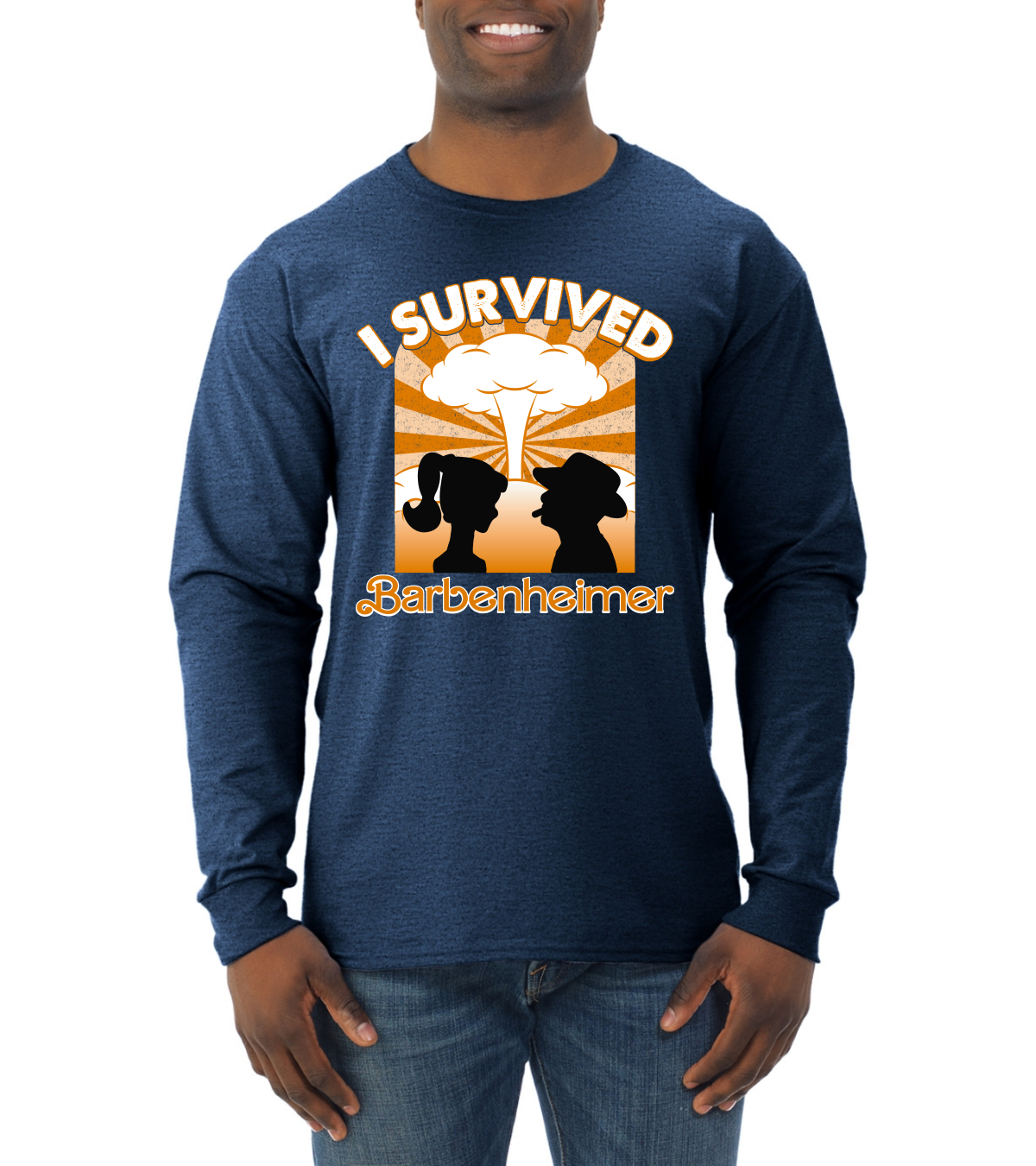 Camiseta naranja Barbenheimer I sobrevivió a la cultura pop para hombre manga larga - Imagen 9 de 10