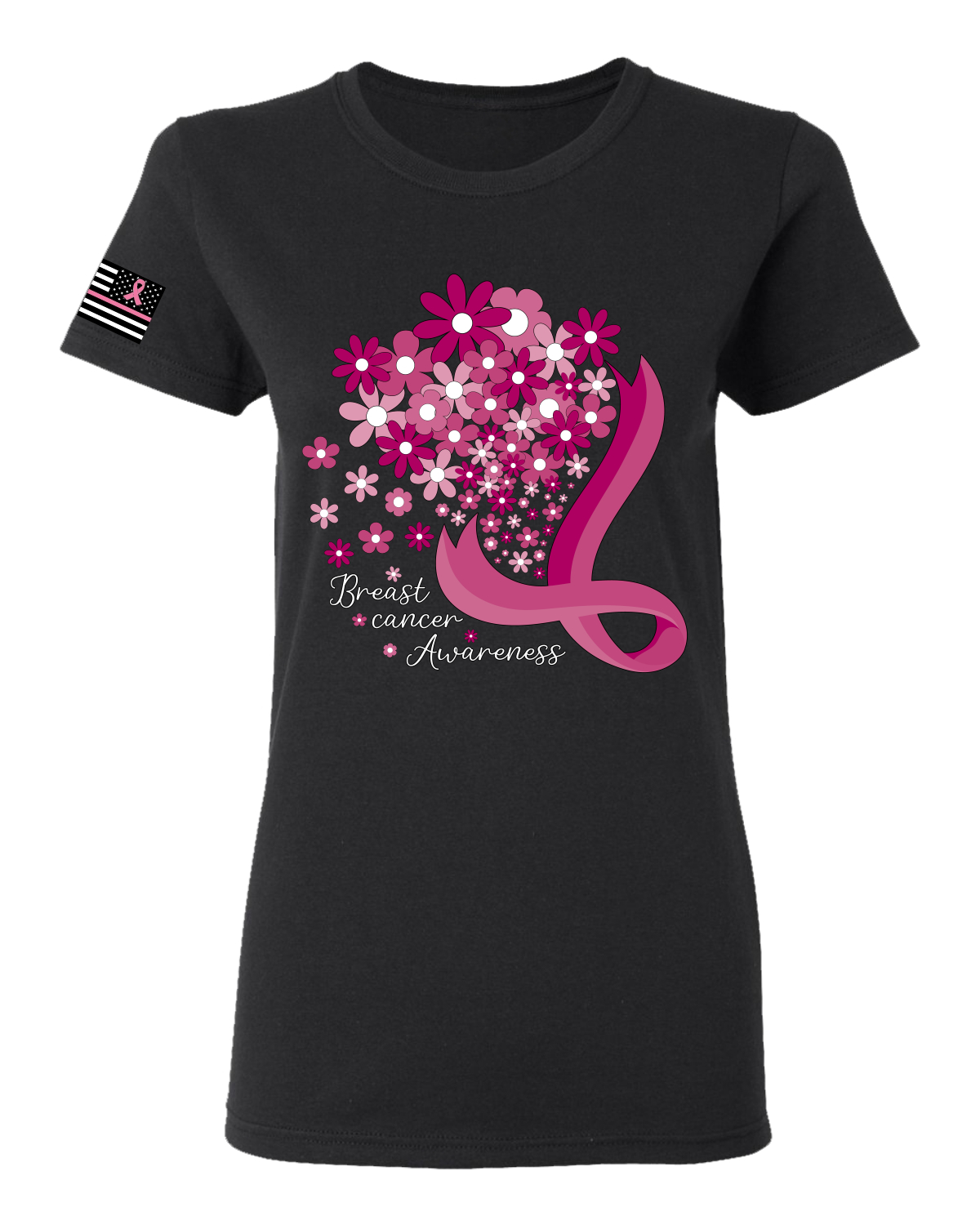 Camiseta gráfica para mujeres con flores para concienciar sobre el cáncer de mama - Imagen 3 de 7