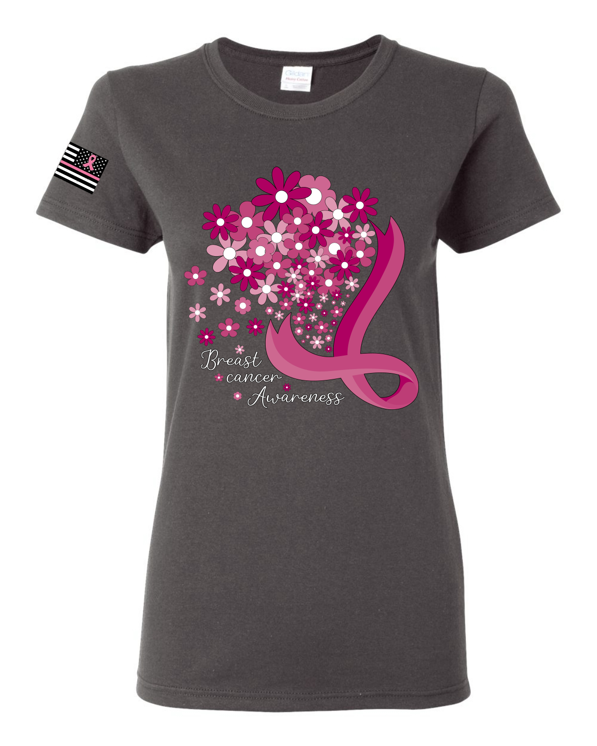 Camiseta gráfica para mujeres con flores para concienciar sobre el cáncer de mama - Imagen 4 de 7