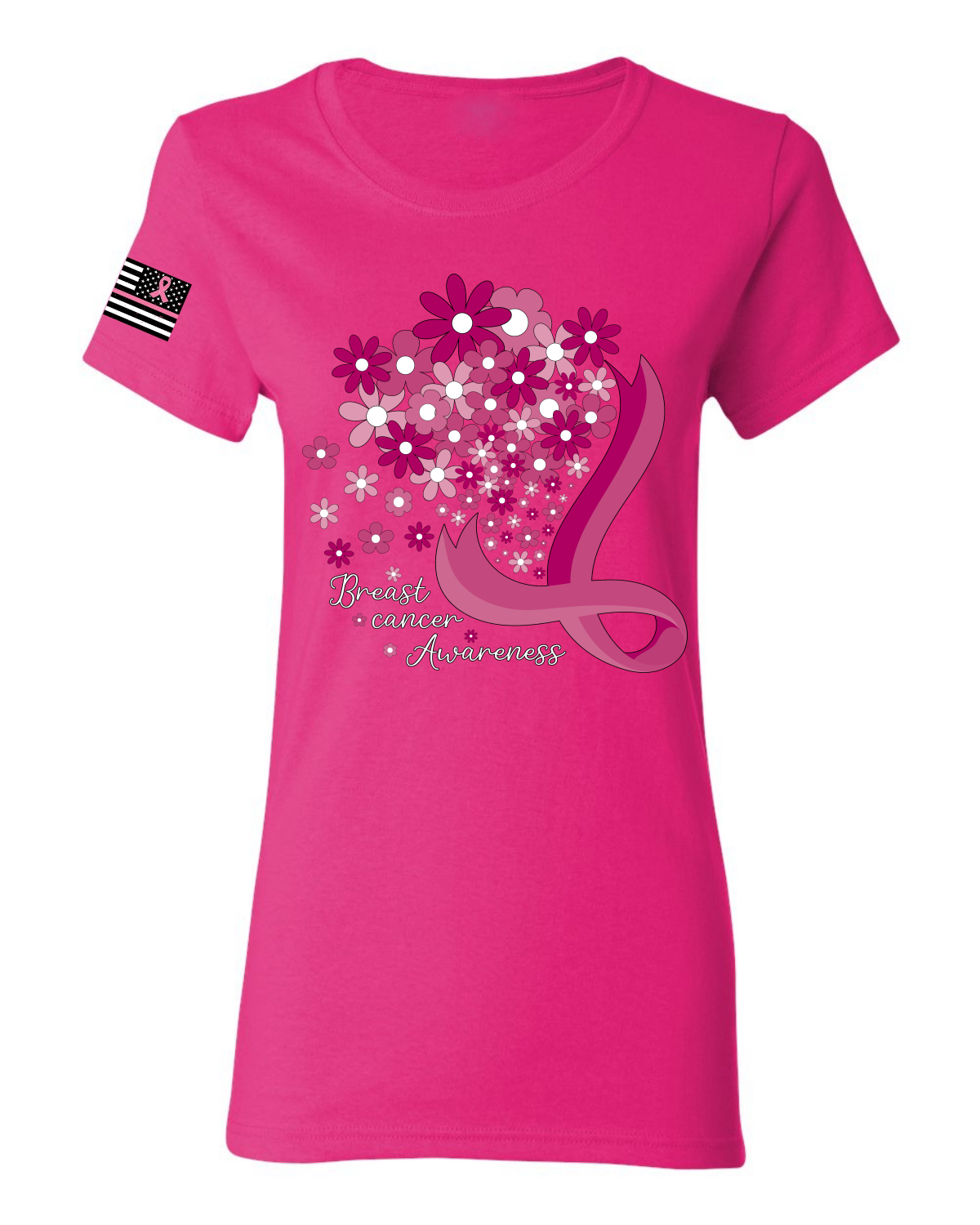 Camiseta gráfica para mujeres con flores para concienciar sobre el cáncer de mama - Imagen 5 de 7