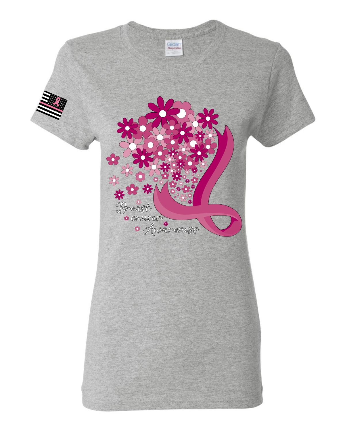 Camiseta gráfica para mujeres con flores para concienciar sobre el cáncer de mama - Imagen 6 de 7