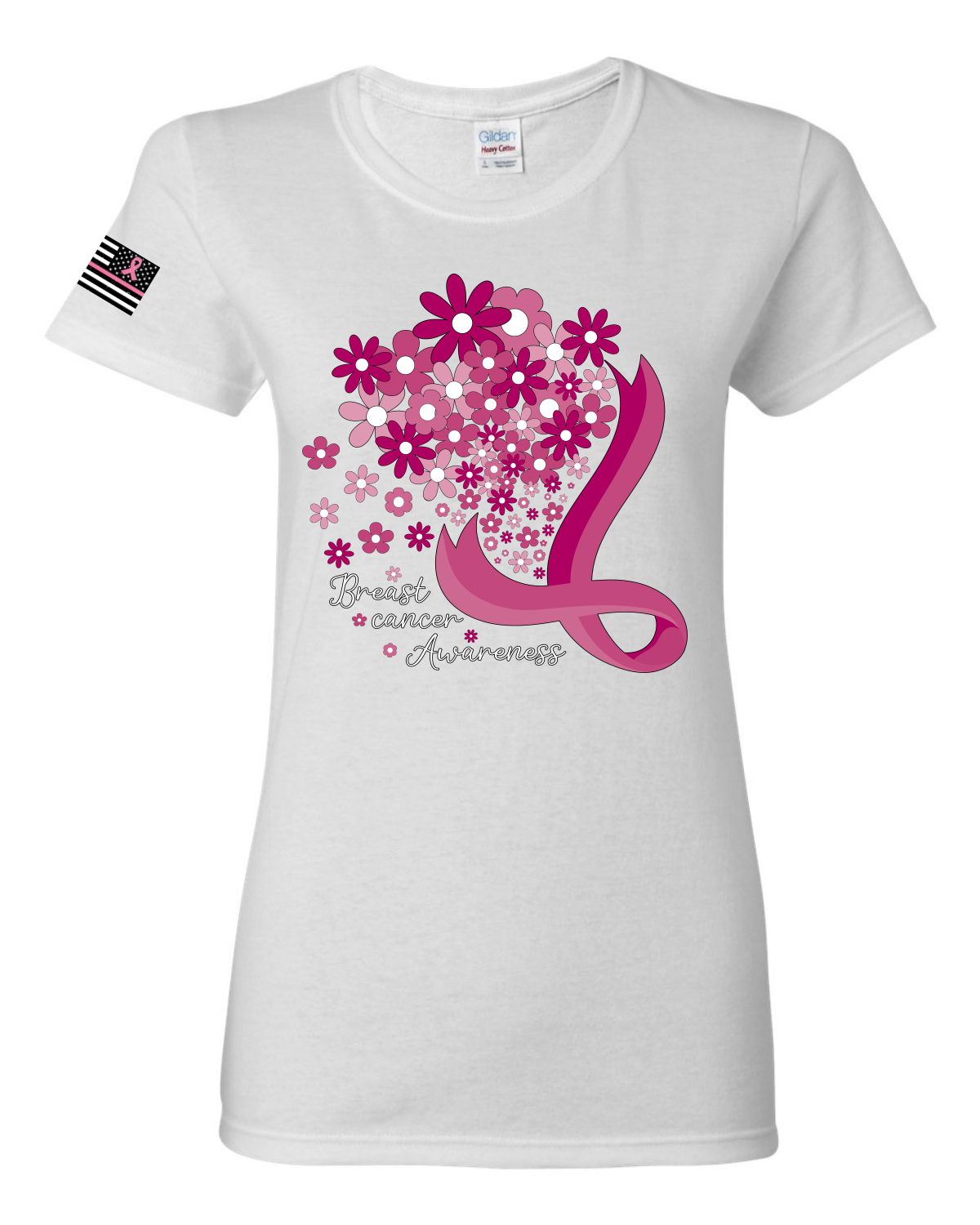 Camiseta gráfica para mujeres con flores para concienciar sobre el cáncer de mama - Imagen 7 de 7