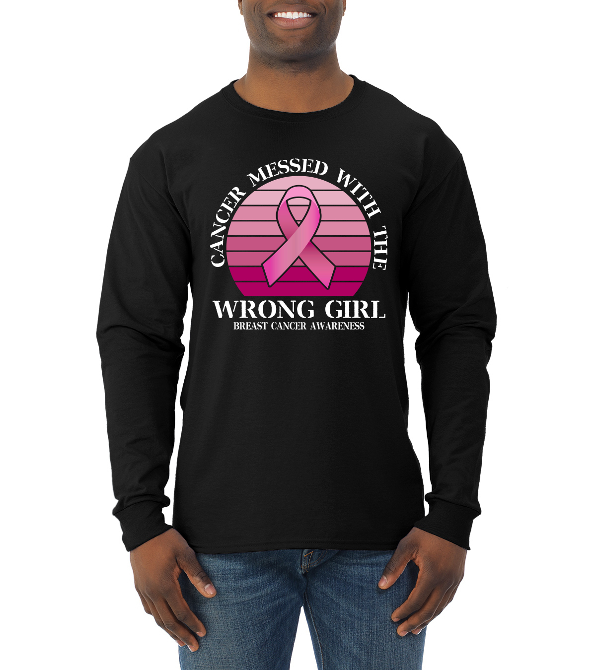 Cancer Messed With the Wrong Girl Awareness Mens Long Sleeve Shirt