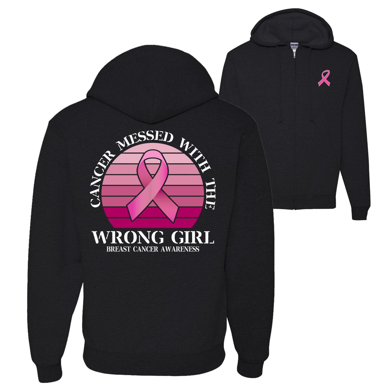 Cancer Messed With the Wrong Girl Graphic Zip Up Hoodie Sweatshirt - Picture 2 of 3