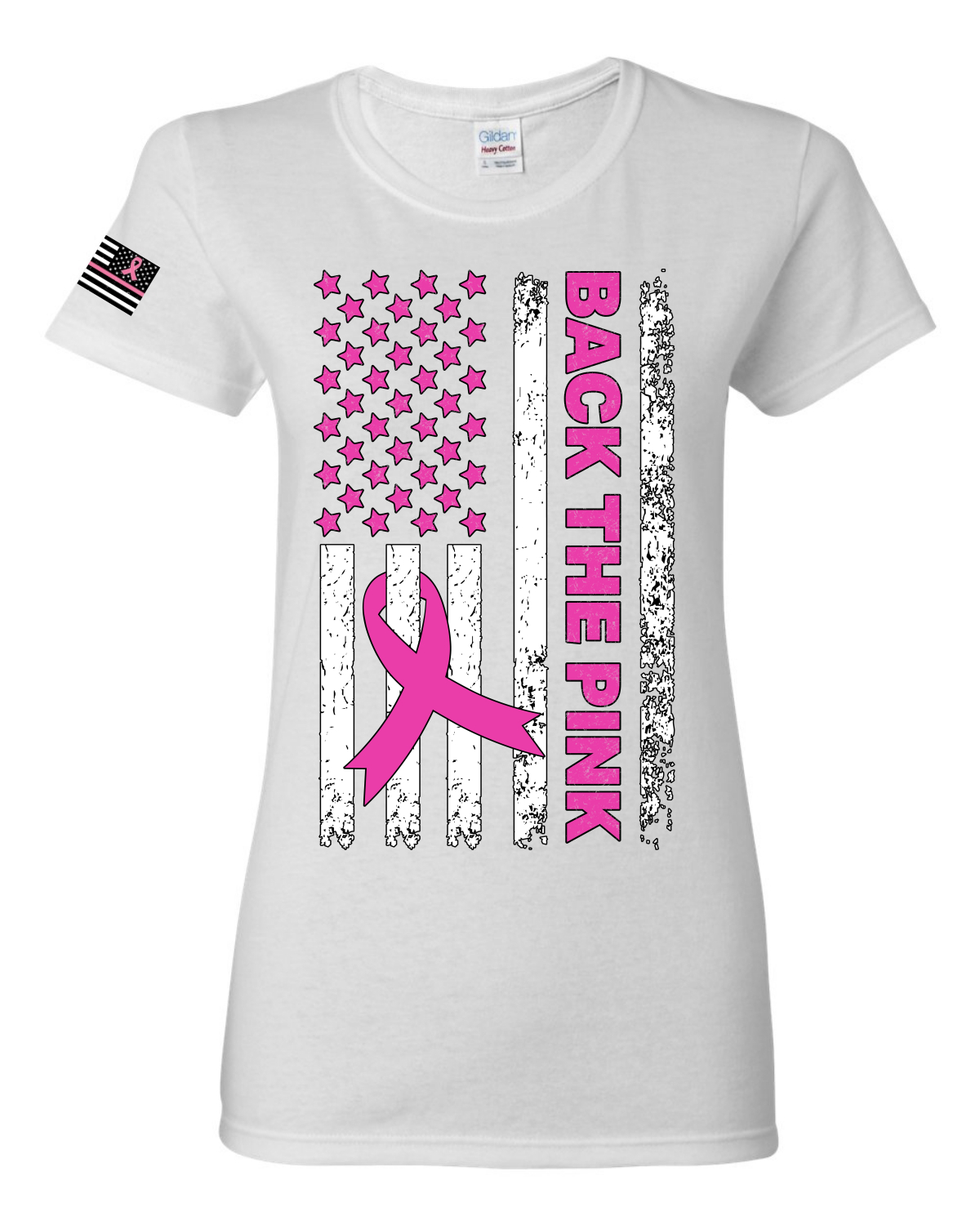 Camiseta gráfica para mujer Back the Pink con bandera americana - Imagen 7 de 7