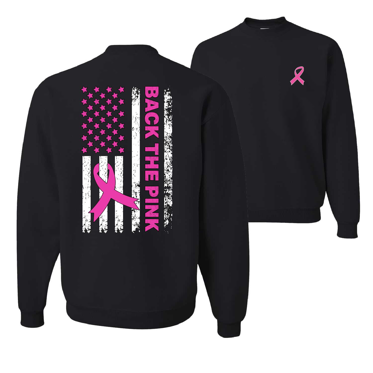 Back the Pink American Flag Front and Back Unisex Crewneck Graphic Sweatshirt - Picture 2 of 8