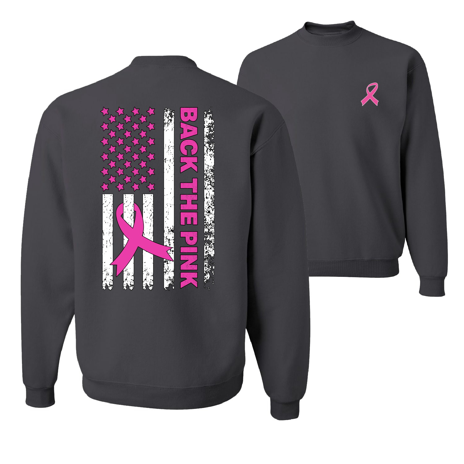 Back the Pink American Flag Front and Back Unisex Crewneck Graphic Sweatshirt - Picture 3 of 8