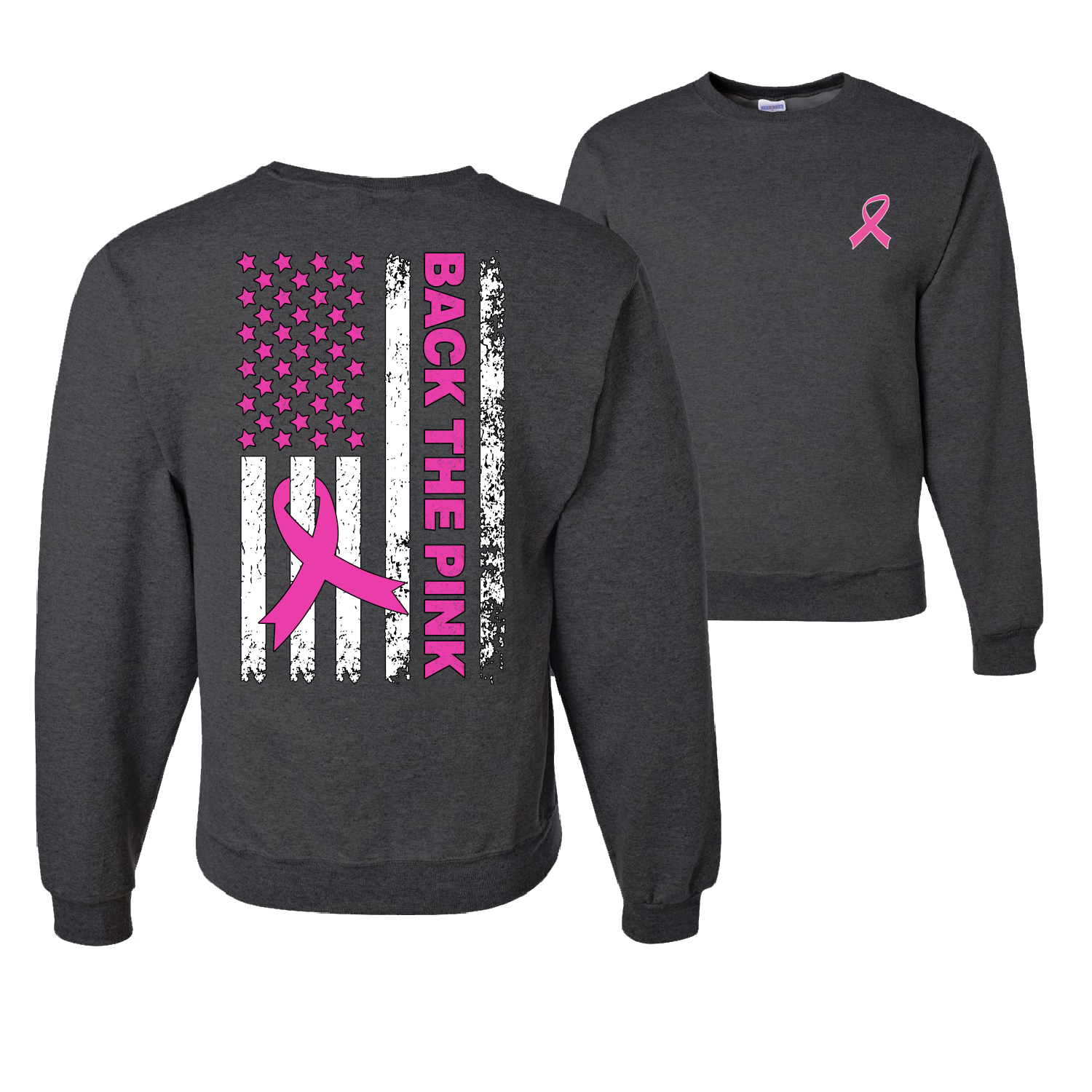 Back the Pink American Flag Front and Back Unisex Crewneck Graphic Sweatshirt - Picture 4 of 8