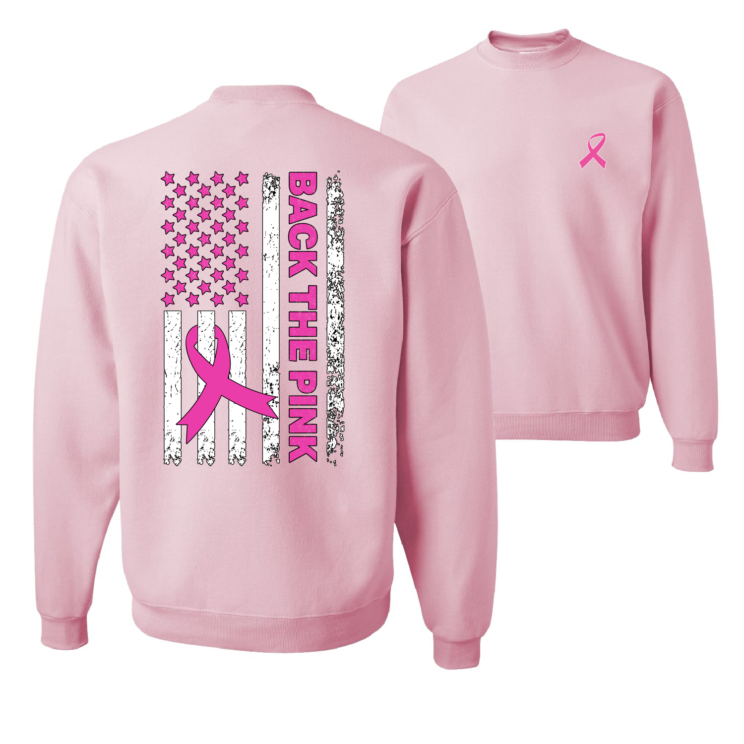 Back the Pink American Flag Front and Back Unisex Crewneck Graphic Sweatshirt - Picture 6 of 8