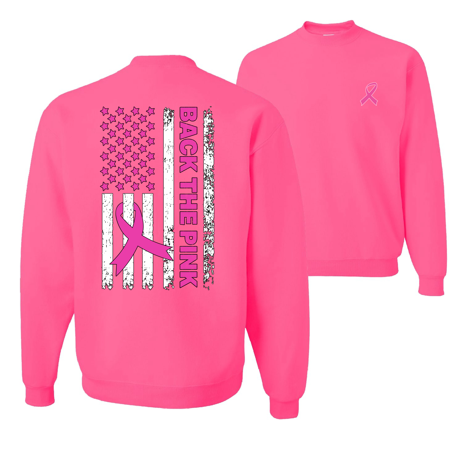 Back the Pink American Flag Front and Back Unisex Crewneck Graphic Sweatshirt - Picture 7 of 8