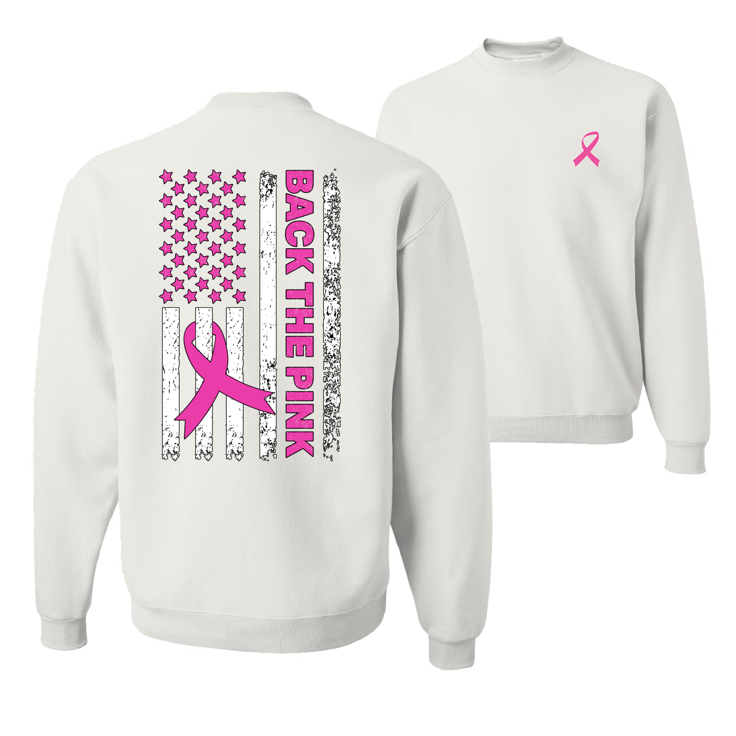 Back the Pink American Flag Front and Back Unisex Crewneck Graphic Sweatshirt - Picture 8 of 8