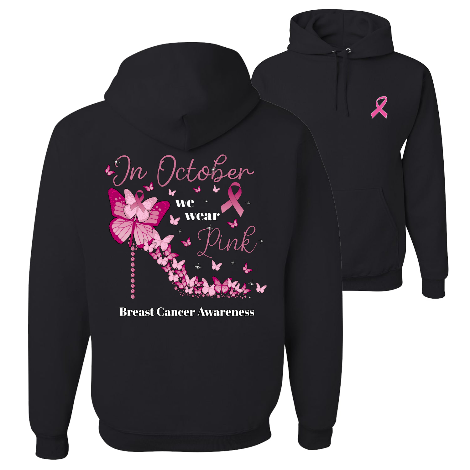 In October We Wear Pink Diamond Heel Unisex Graphic Hoodie Sweatshirt - Picture 2 of 8
