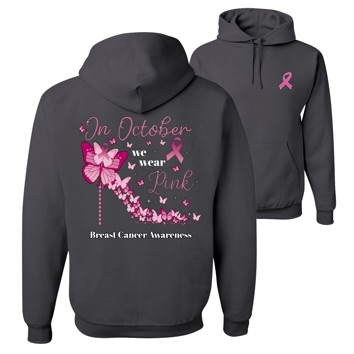 In October We Wear Pink Diamond Heel Unisex Graphic Hoodie Sweatshirt - Picture 3 of 8