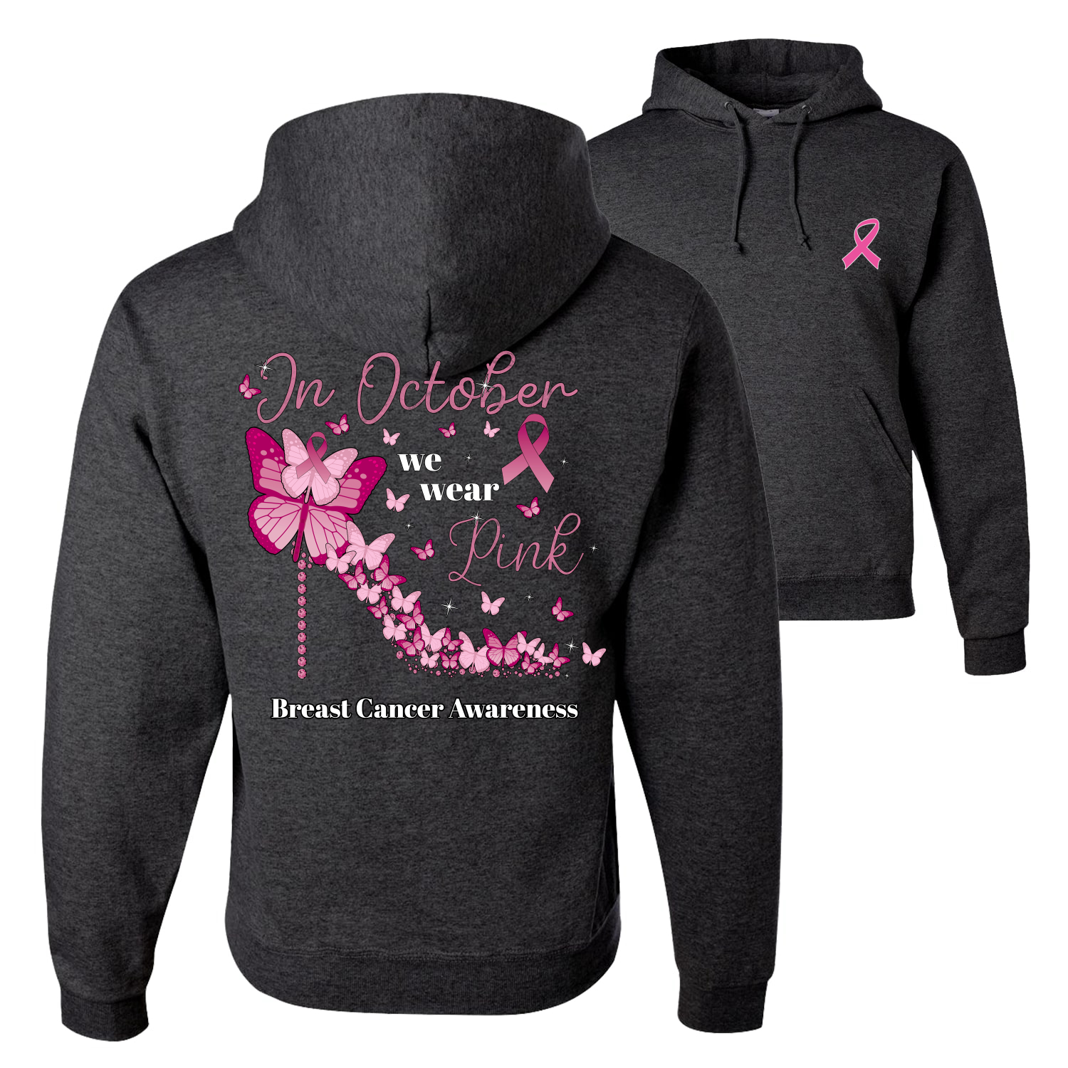 In October We Wear Pink Diamond Heel Unisex Graphic Hoodie Sweatshirt - Picture 4 of 8